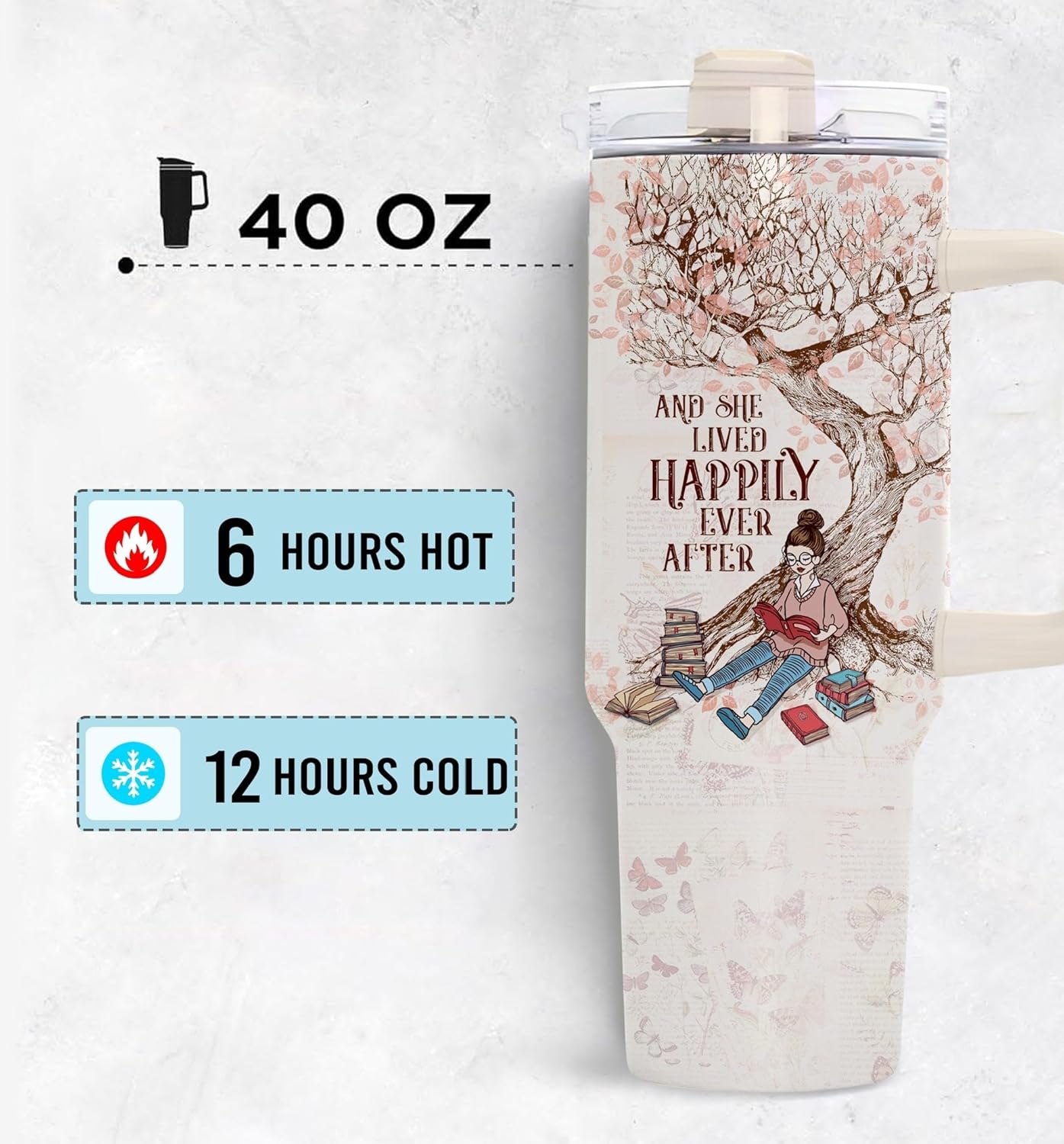 Book Lover Tumbler - Librarian Tumbler - 40oz Coffee Mug - Gifts for Women, Bookworm on Christmas, Birthday - Image 3