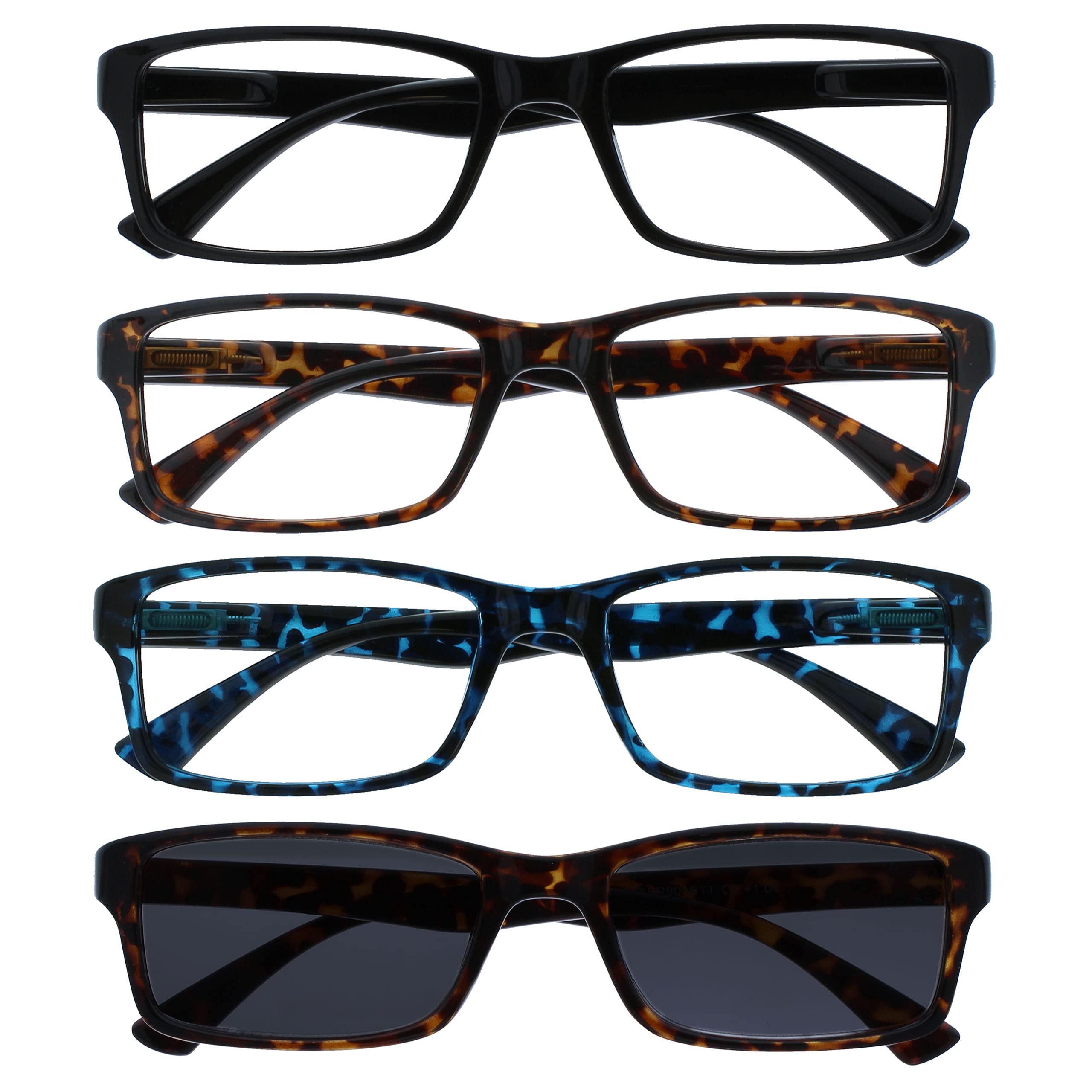 Opulize Black/Brown/Blue The Reading Glasses Company Readers With Sun Reader Value 4 Pack Mens Womens Rrrs92-1232 +3.00