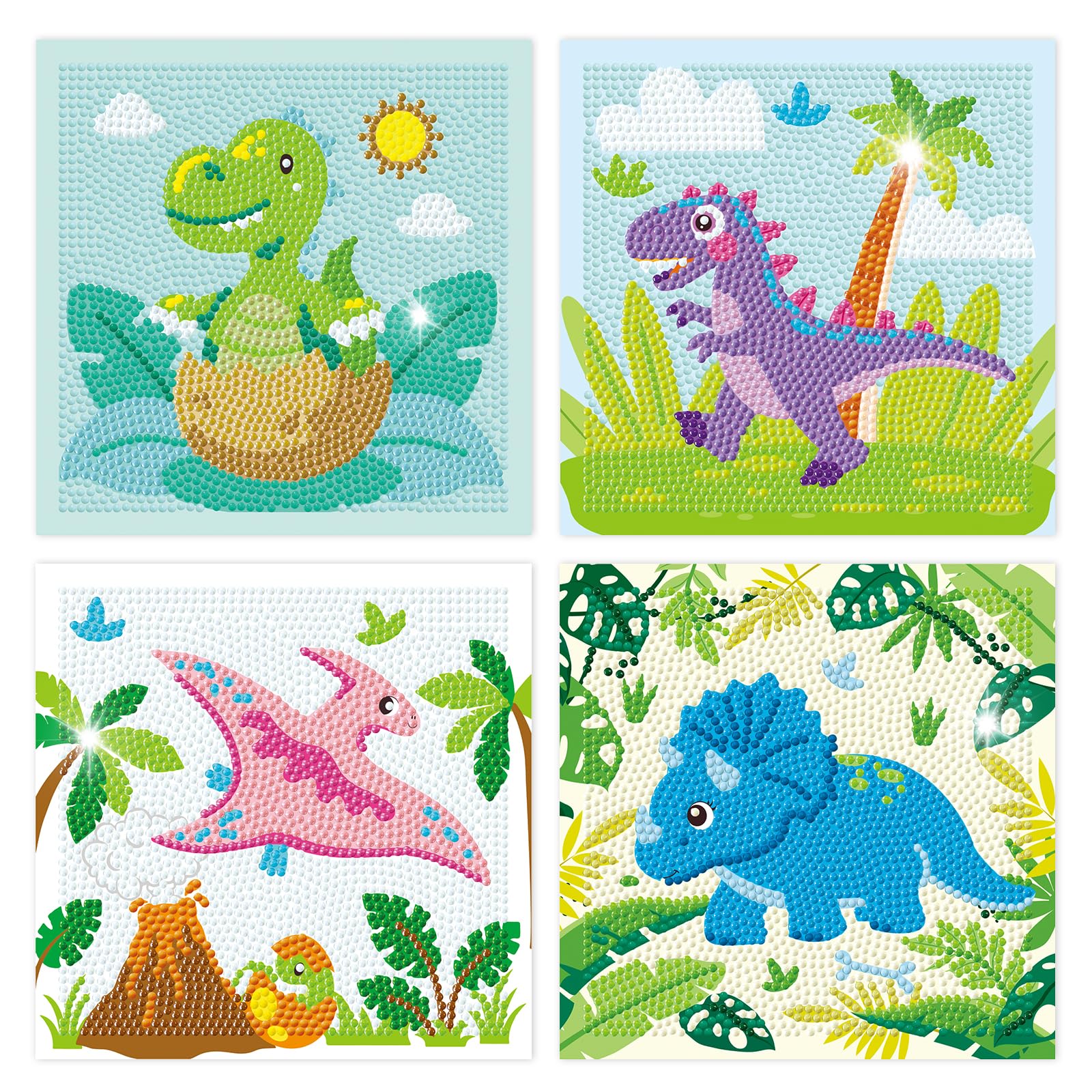 Cheerupp 4 Pcs Dinosaur Diamond Art Kits