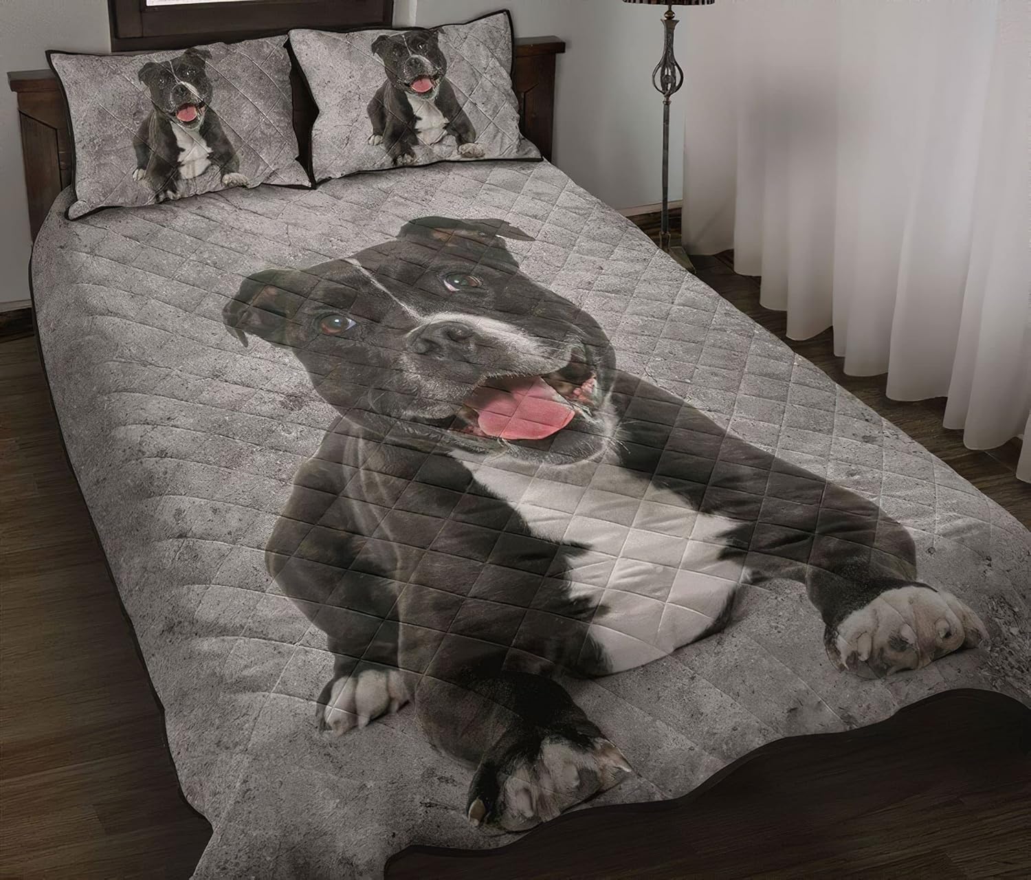 Up To 40% OFF Black Pit Bull Quilt Bedding Set 3 Pieces Quilt Cover with Pillowcase Cover Soft Comfortable for Kids Parents Us Twin Queen King Size