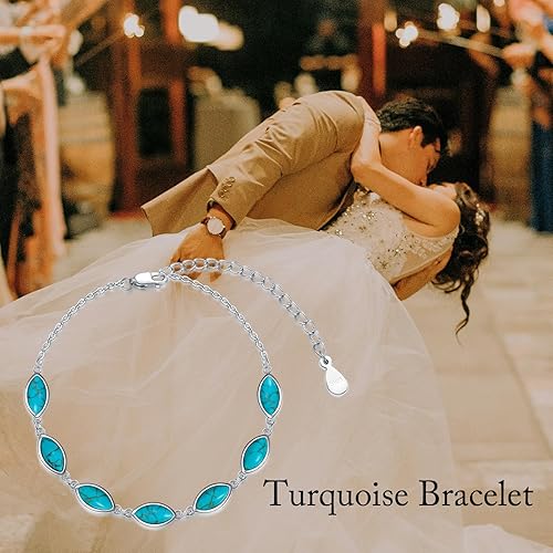 Miniatura 2 de Pulsera de turquesa para mujer, plata de ley 925, delicada y simple, pulsera de eslabones de piedras preciosas, joyería fina, aniversario