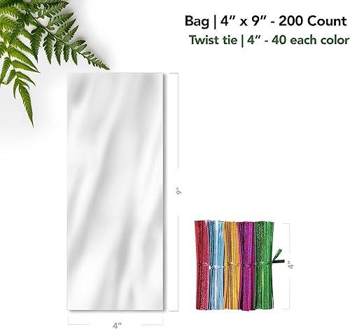 Miniatura 10 de Seal Fresh Bolsa transparente con lazos únicos  4 x 6 pulgadas (200 unidades)  Bolsas de celofán para fiesta, bolsas de regalo con cierre de lazo