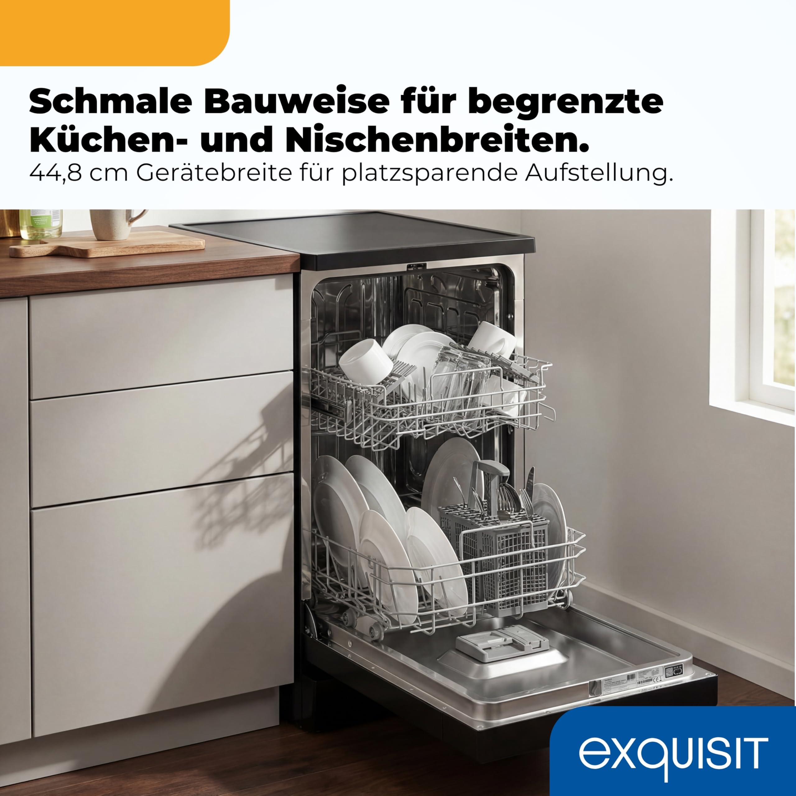 Exquisit Geschirrspüler 45 cm Freistehend Schwarz 9 Maßgedecke 49 dB Aquastop Eco-Programm