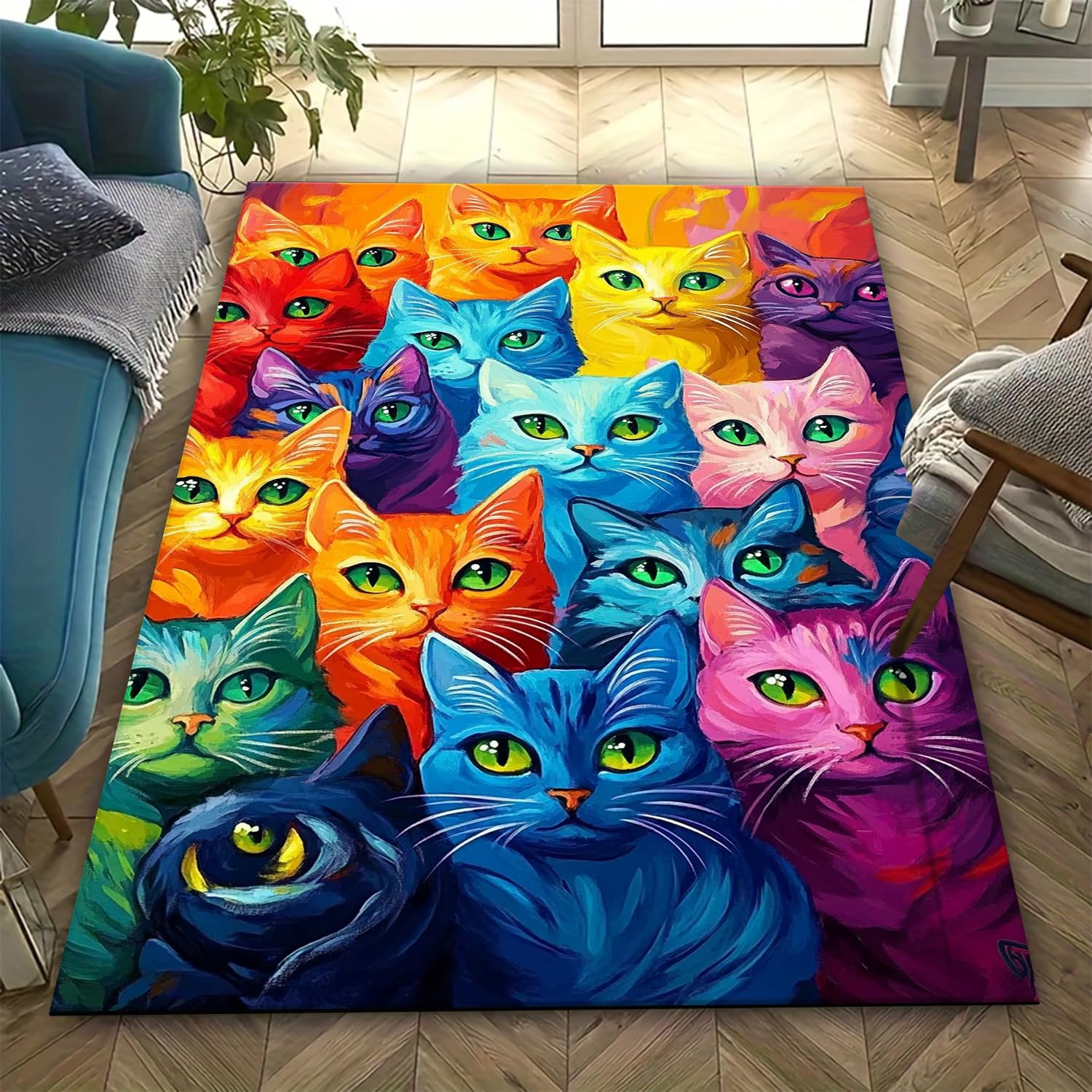 Tapis de sol antidérapant imprimé chat 3D lavable et anti-fatigue