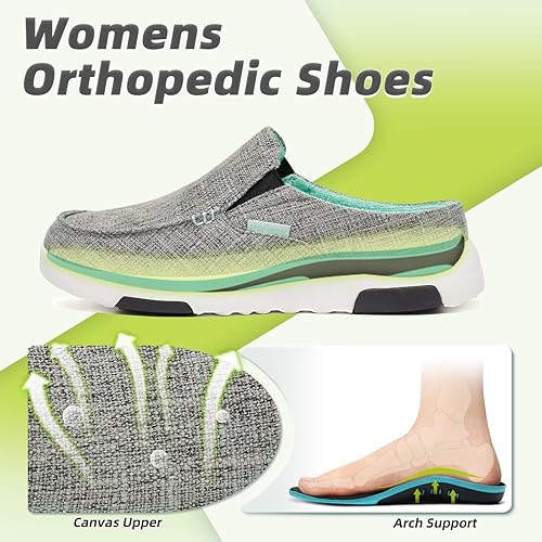 Miniatura 2 de OrthoComfoot Mocasines ortopédicos sin cordones para mujer cómodas pantuflas con soporte de arco para fascitis plantar, zuecos ortopédicos de lona