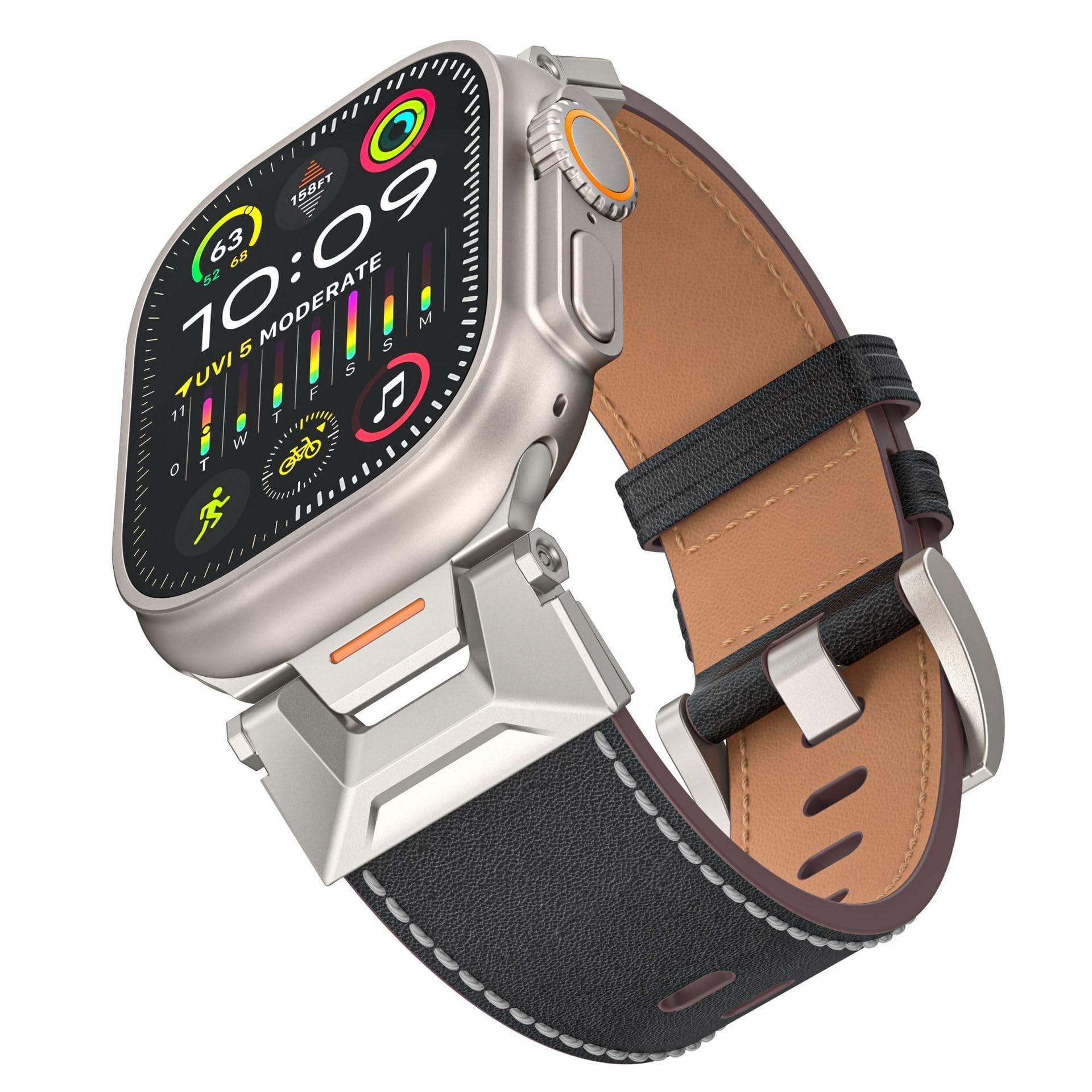 Morofy Vintage Grain Leather Band Compatible With Apple Watch Ultra 2 / Ultra Band 49 | 45 | 44 | 42MM, Leather Strap with Titanium Connectors strap for Apple Watch Strap Series 9 |SE2 |SE |8 |7 |6 |5 |4 |3 |2 |1 - Black (B0CY5J2JG5) Amazon Price History, Amazon Price Tracker