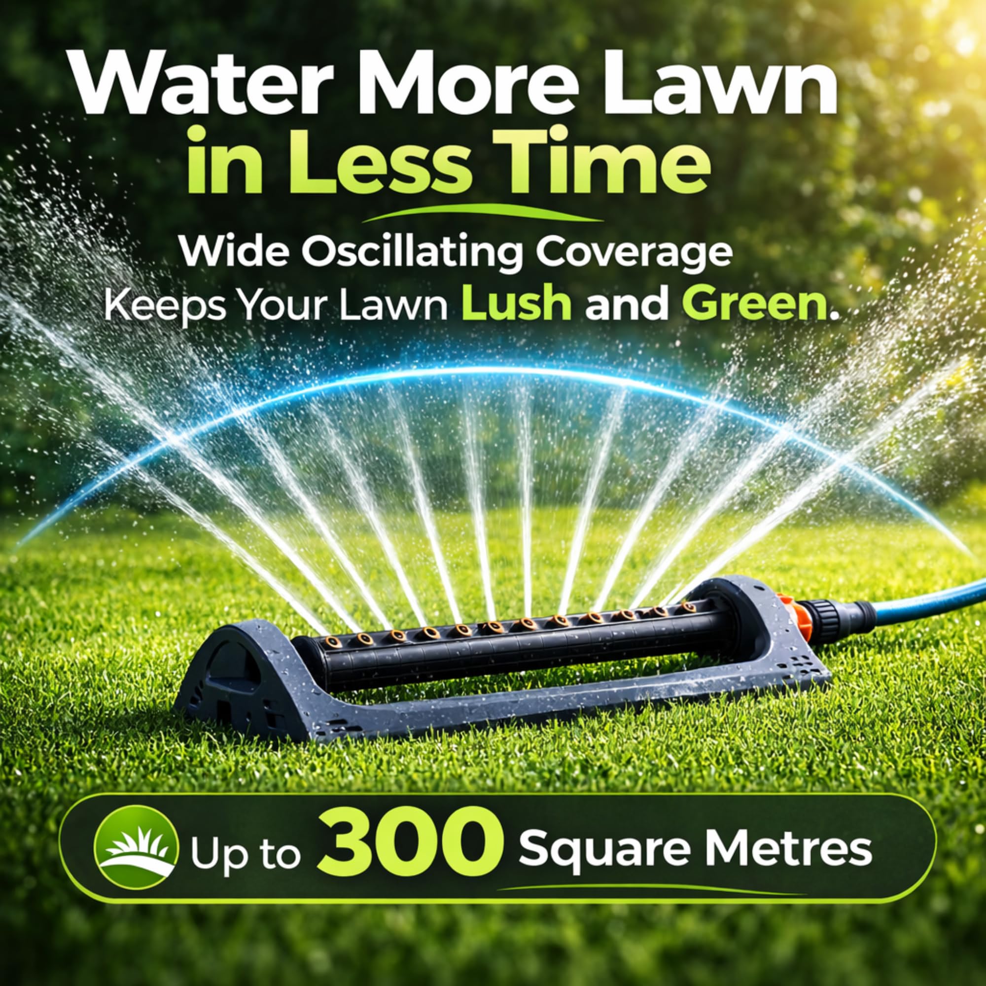 Oscillating Bar Garden Sprinkler Hose Attachment Universal - Adjustable Up To 300m² Rectangular Oscillating Lawn Water Sprinkler for Garden Watering System - Lawn Plants Grass Watering System — view 2