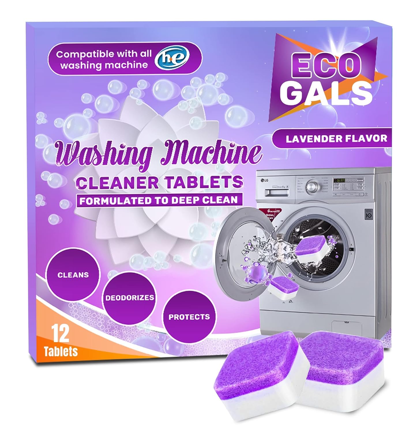 Lavender Fragrance Washing Machine Cleaner Tablet Pack of 12, Deep Cleaning Tablet for Tub