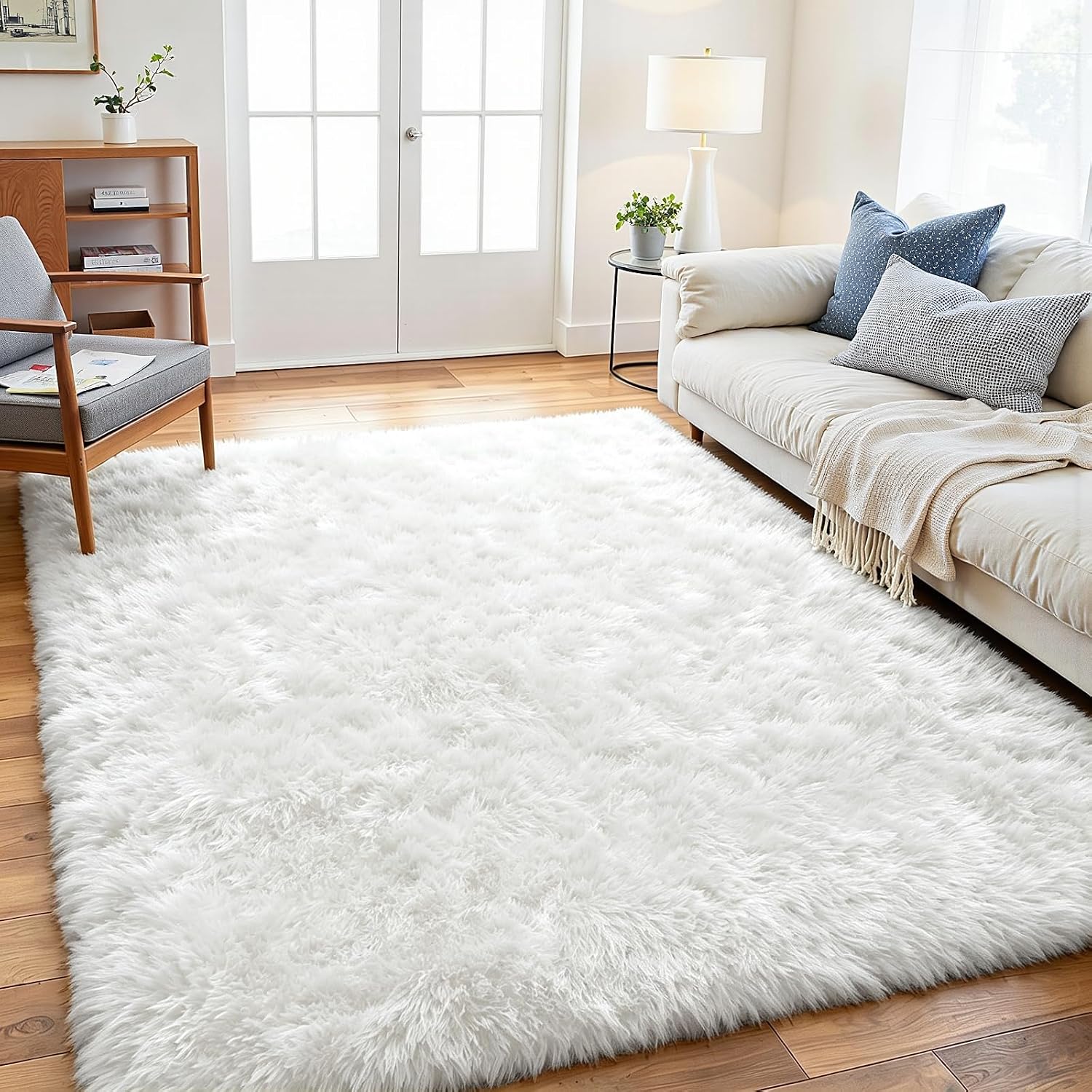 4x6 Area Rug for Living Room, Ultra Soft Fluffy White Rugs for Bedroom, Non Slip Large Shag Carpet, Fuzzy Plush Nursery Rug, Thick Washable Indoor Floor Carpets for Kids Office Dorm Home Decor thumbnail