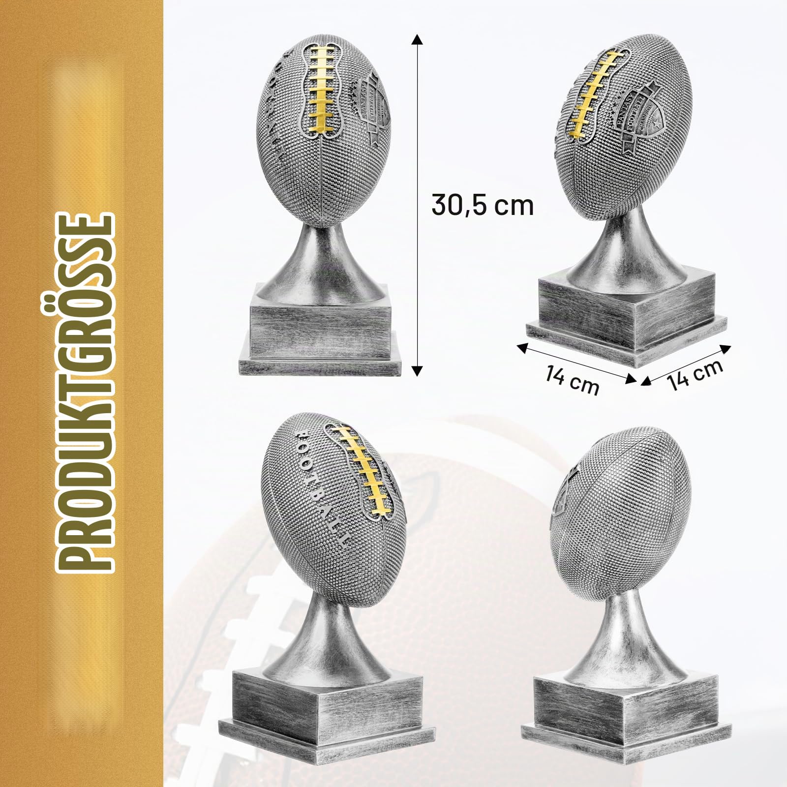 Wiwiqing Silver Fantasy Football Champion Trophäe, 30,5 cm, Winner Glory Award, Feiern Sie das Spiel Gewinner Touchdown oder Playoff Win Championship