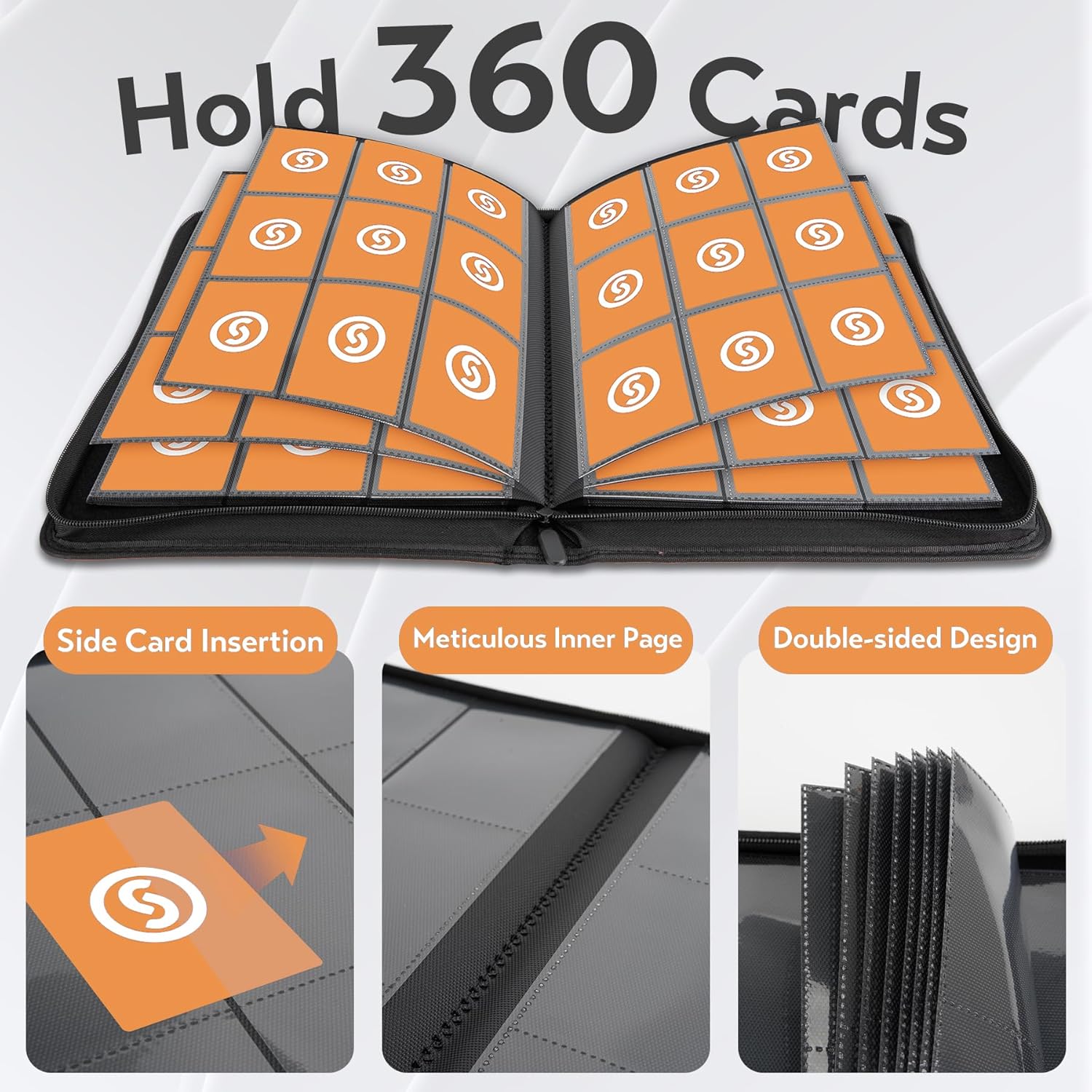 Card Binder 9 Pocket for 360 Cards - Premium Trading Card Binder with Sleeves Protection, Side Loading Card Collection Binder for TCG, MTG, YGO, Collectible Cards (Black)