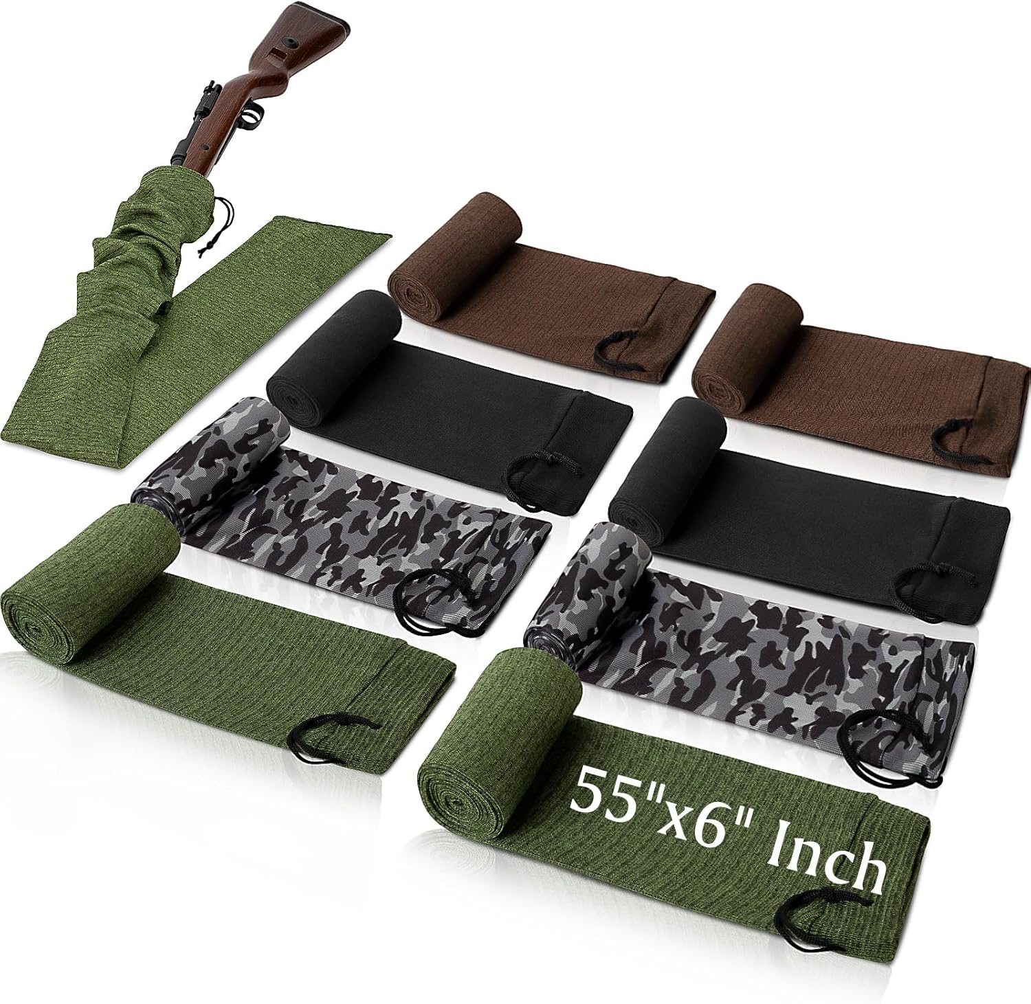 Tatuo 8 Pcs Gun Socks for Rifles and Shotguns with Drawstring Closure Silicone Treated Knit Gun Sleeve Elastic Design Holder Socks Cover for Hunting Shooting Tactical Accessories