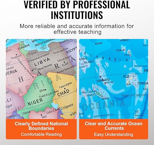 Miniatura 6 de VEVOR Rotating World Globe with Stand, 13 in/330.2 mm, Educational Geographic Globe with Precise Time Zone ABS Material, 720° Spinning Globe for