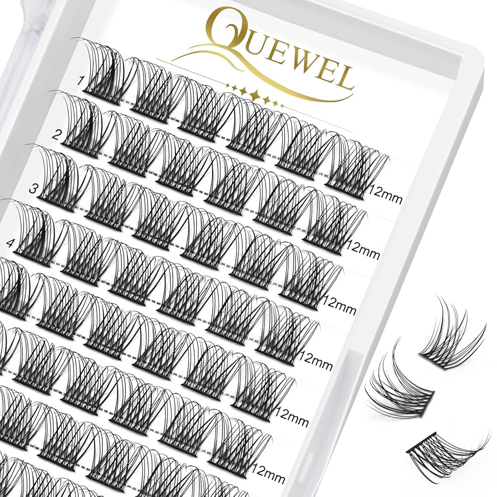 QUEWEL Cluster Lashes 72 Pcs Wide Stem Individual Lashes C/D Curl 8-16mm Length DIY Eyelash Extension False Eyelashes Natural&Mega Styles Soft for Personal Makeup Use at Home (Natural-C-12)