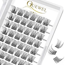 QUEWEL Cluster Lashes 72 Pcs Wide Stem Individual Lashes C/D Curl 8-16mm Length DIY Eyelash Extension False Eyelashes Natural&Mega Styles Soft for Personal Makeup Use at Home (Natural-C-12)