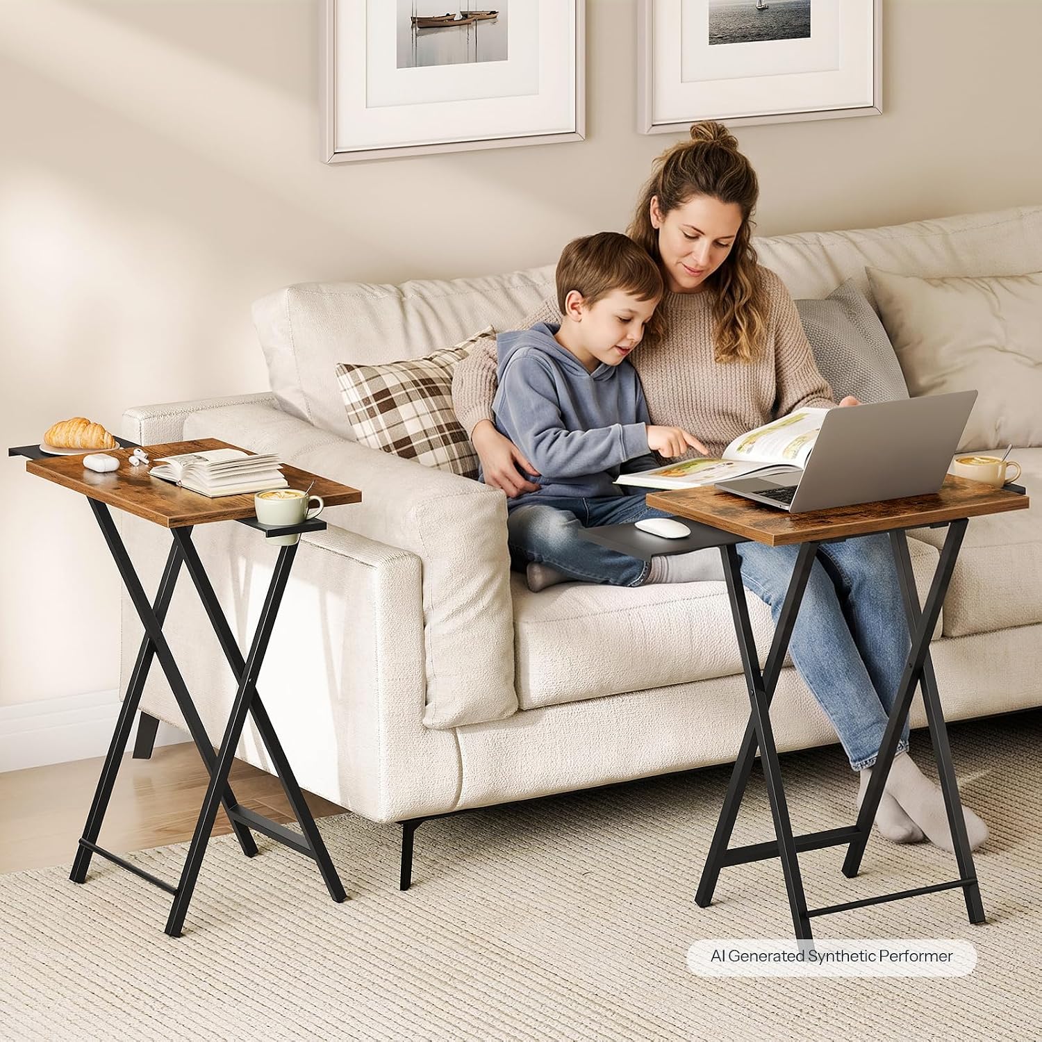 HOOBRO Folding TV Tray Table with Cup Holder & Side Tray, Snack Table