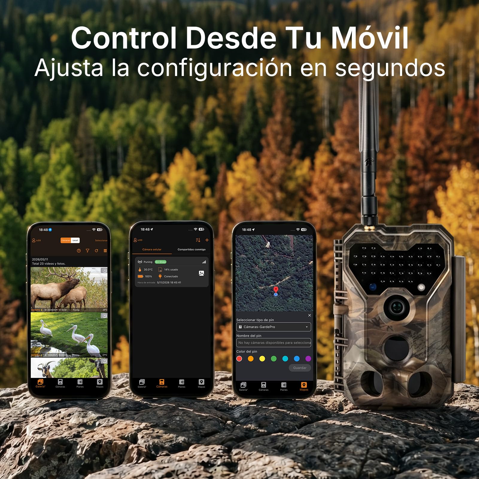 GardePro X70 Pro Camara Fototrampeo 4G LTE con Transmisión en Vivo y GPS, Batería de 7800 mAh y Tarjeta SD de 64 GB, 48MP 1296P Cámara Caza, IP66 Cámara Fototrampeo con Envío al Móvil