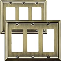 Vista 16 de Placa de pared de metal Adler con cubierta triple para interruptor de luz, paquete de 2 unidades de latón antiguo de 3 bandas, cubierta decorativa