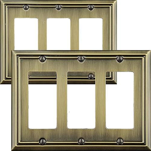 Vista 56 de Adler - Placa de pared de metal para interruptor de luz dúplex de palanca/dúplex, paquete de 2 unidades de latón antiguo, cubierta de salida