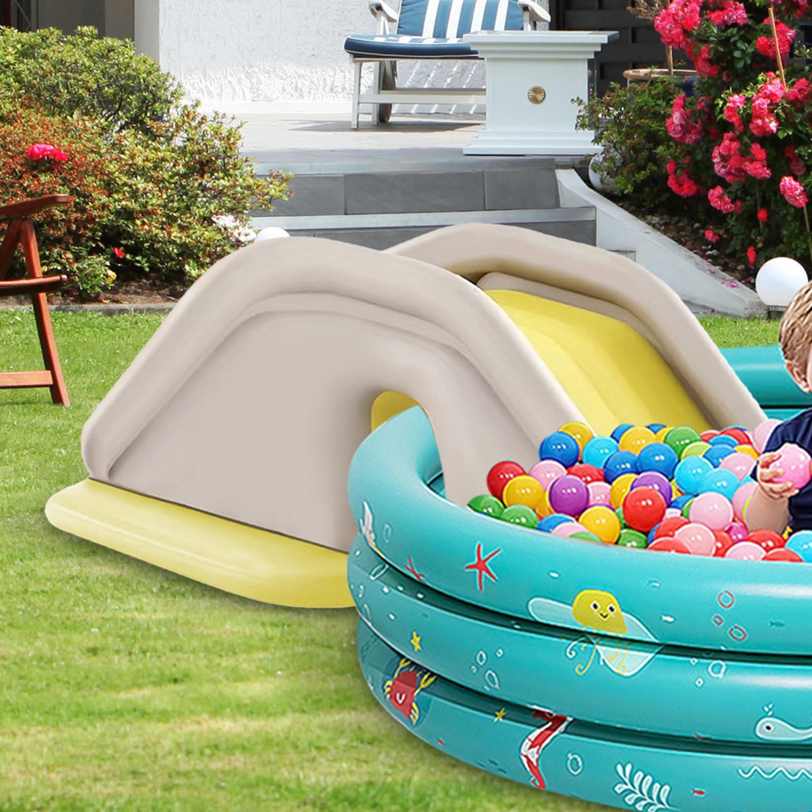 Teksome Scivolo per piscina, Scivolo gonfiabile per piscina | Scivolo per piscina portatile gonfiabile bidirezionale in PVC stabile | Centro giochi all'aperto, attrezzature per piscine divertenti per