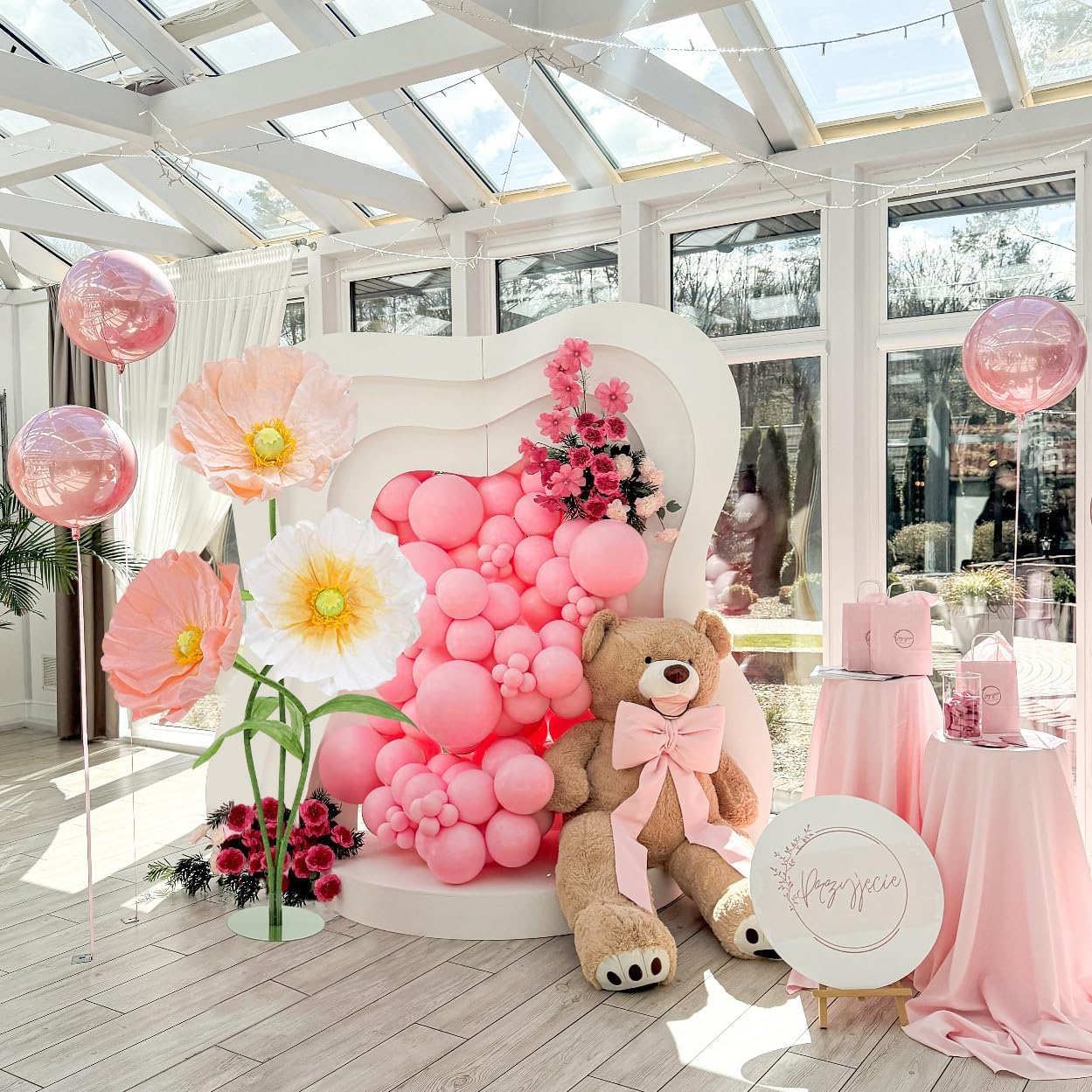 Artificial Giant Flowers for Decoration with Stand - 5.6 Ft 3D Large Paper Fake Flowers Wedding Floral Decor for Party Birthday Home Garden Outdoors Backdrop (Set of 3)