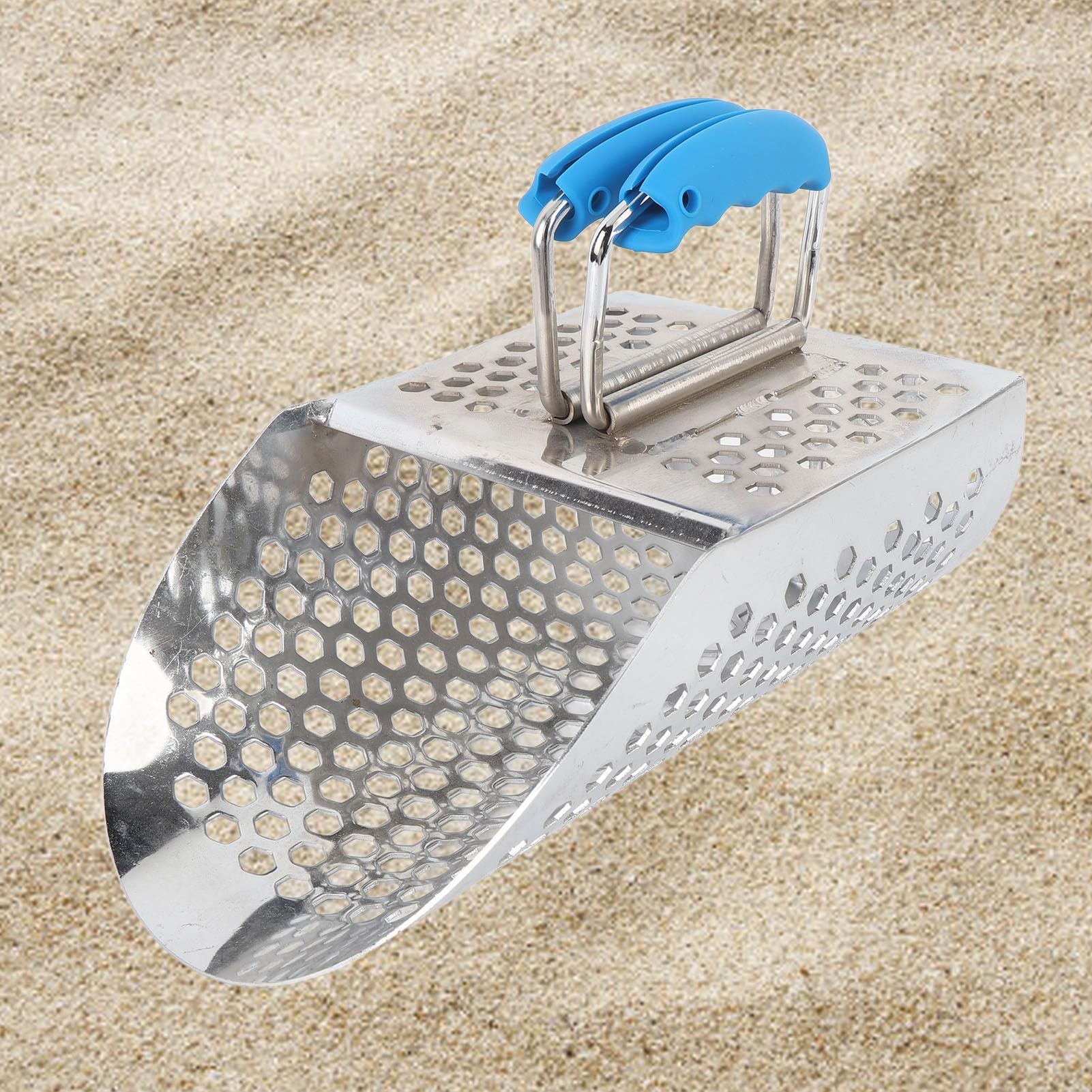 Asixxsix Pala Detectora de Metales, Pala Tamiz de de Acero Inoxidable con Orificios para Tamiz y Plegable para Accesorios de Detección de Metales en la Playa
