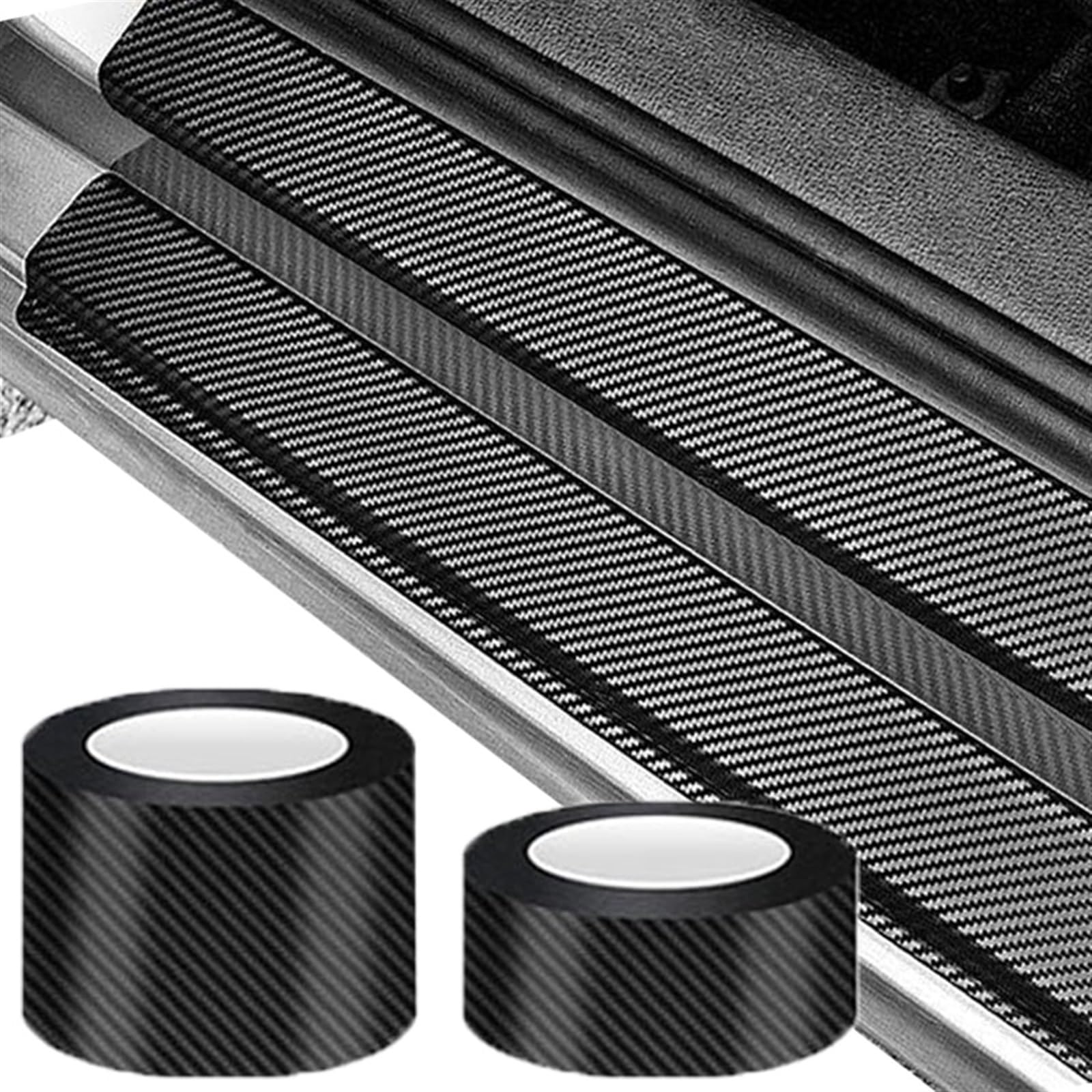 Tira Protectora de Parachoques Rollos de 3/5 m Pegatinas Fibra Carbono para Puerta Coche, Tira para Maletero, umbral, Cinta antiarañazos(5cmx3m)