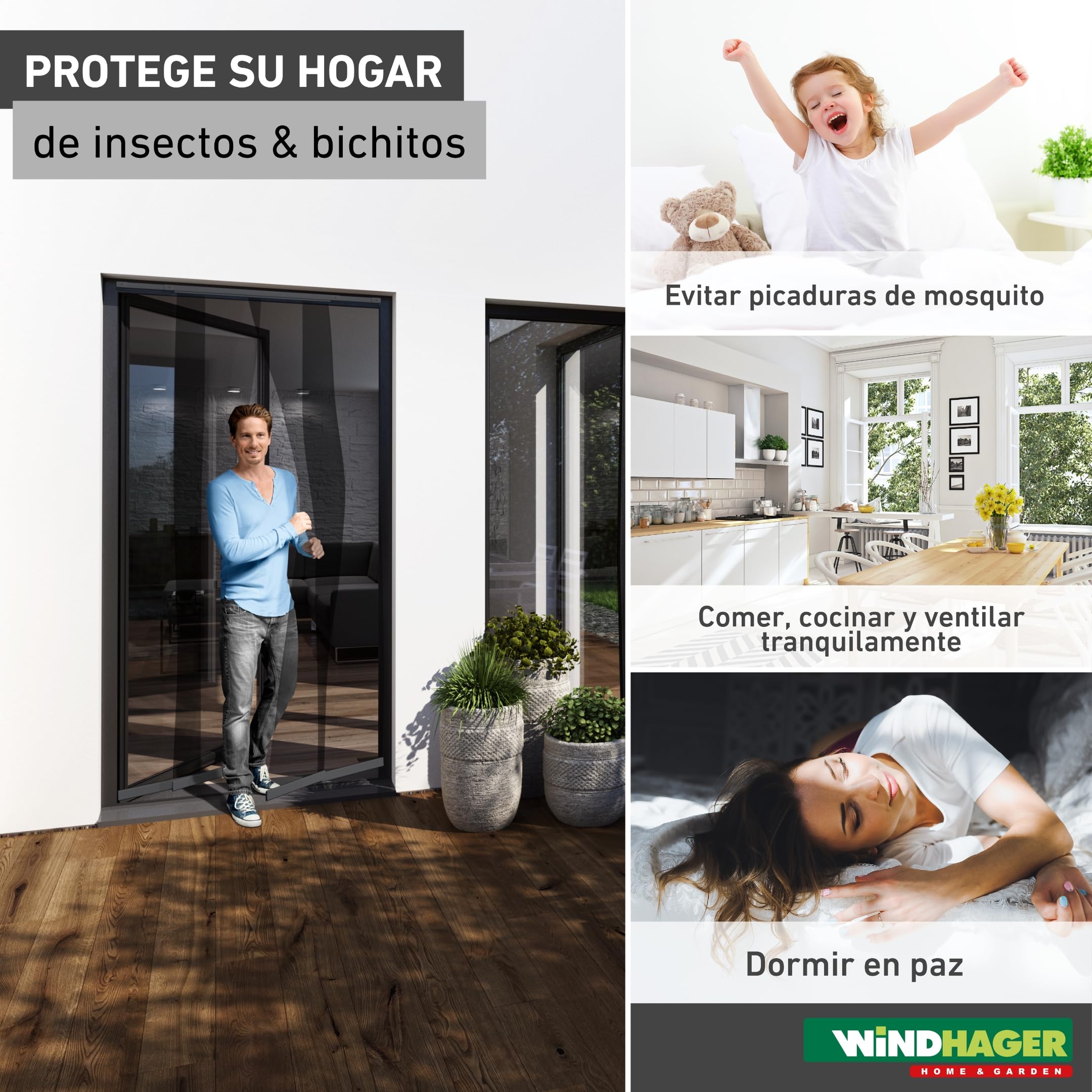Windhager Cortina de mosquitera con Lamas telescópicas 120 cm, Antracita, 04302