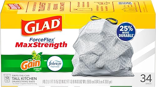 Miniatura 9 de Glad ForceFlex MaxStrength - Bolsas de basura altas con cordón para cocina, 13 galones, ganancia original con frescura Febreze, 34 unidades