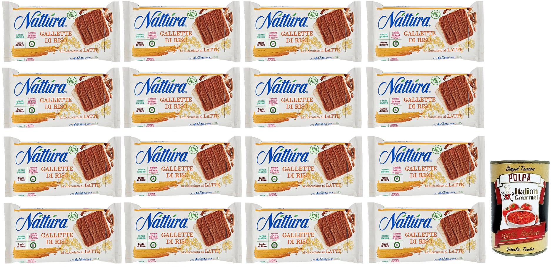 Italian Gourmet Náttúra Italian Gourmet gallette di riso bio al cioccolato | ricoperte e leggere, mit Milchschokolade, Ballaststoffquelle für merenda e, Gesamtnettogewicht 1,44 kg + Kostenlos Polpa 400g