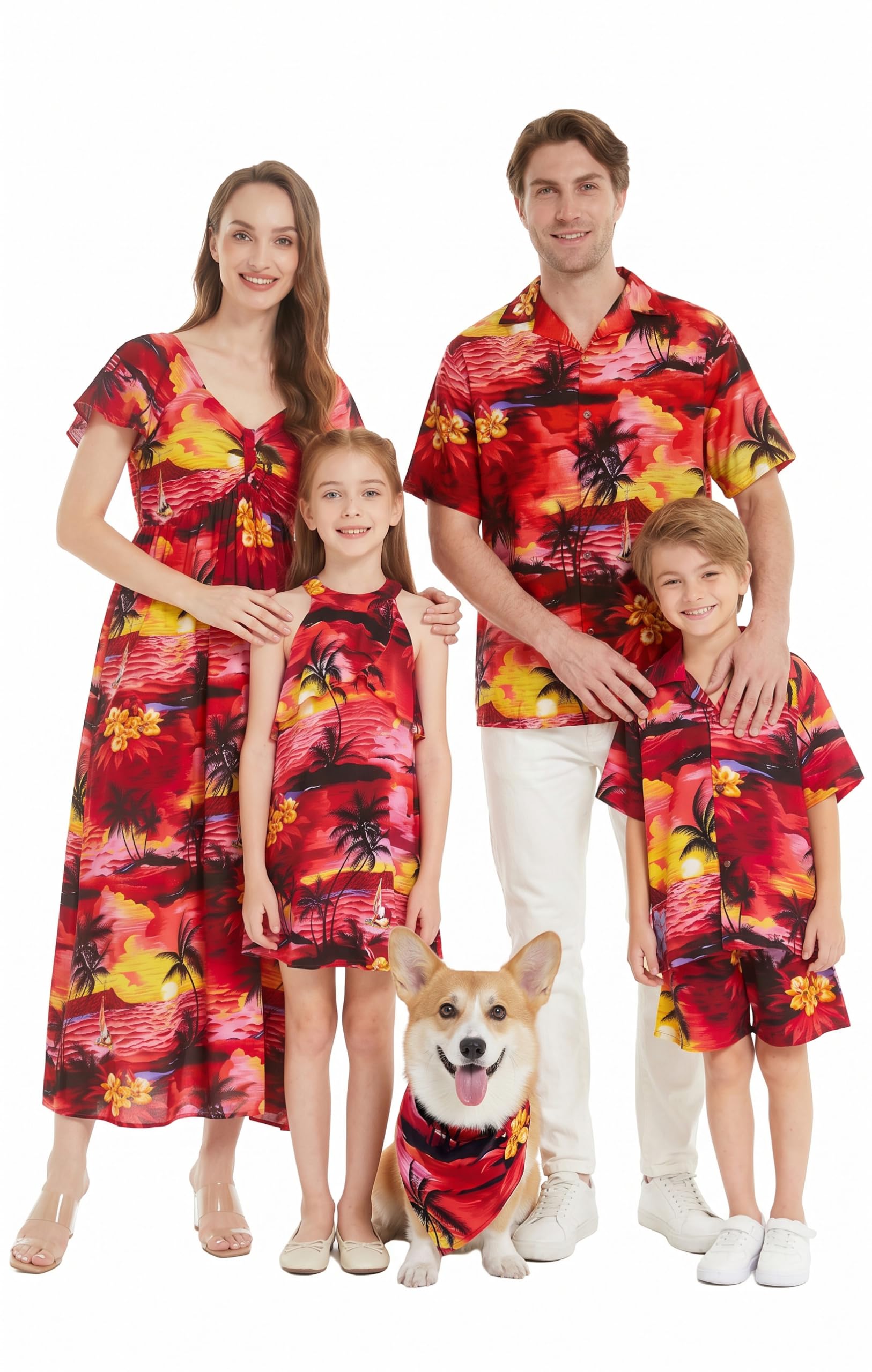 Hawaii Hangover Family Matching Hawaiian Clothes, Sunset Red