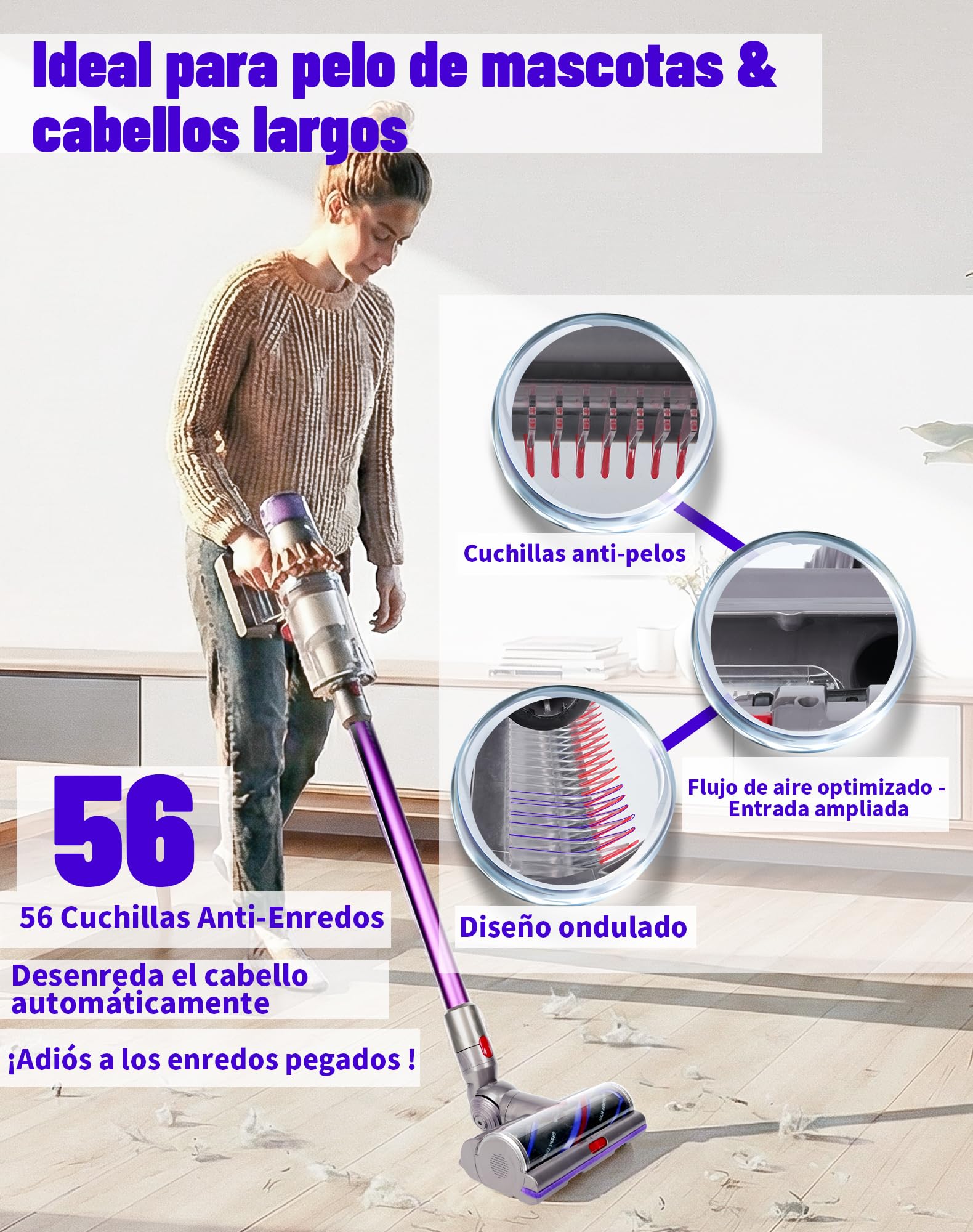 Cepillo High Torque para Dyson V11 V10 V15 V8 V7 Cepillo Motorizado SV10 SV11 SV12 SV14 SV15 Cepillo de Cabezal para Dyson Repuestos, anti-enredos & succión ajustable, para parquet y alfombras