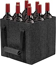 VIBINHO Sac à Porte Bouteille en Feutre avec Poignée en Velcro, Sac pour Bouteilles de Vin avec 9 Compartiments, Réutilisable, Portable, pour Champagne et bière, Noir