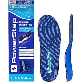 PowerStep Pinnacle Insoles - Orthotics for Plantar Fasciitis Relief – Made in USA Orthotic Insoles for Arch Support with Moderate Pronation - #1 Podiatrist Recommended (M 5-5.5, W 7-7.5)