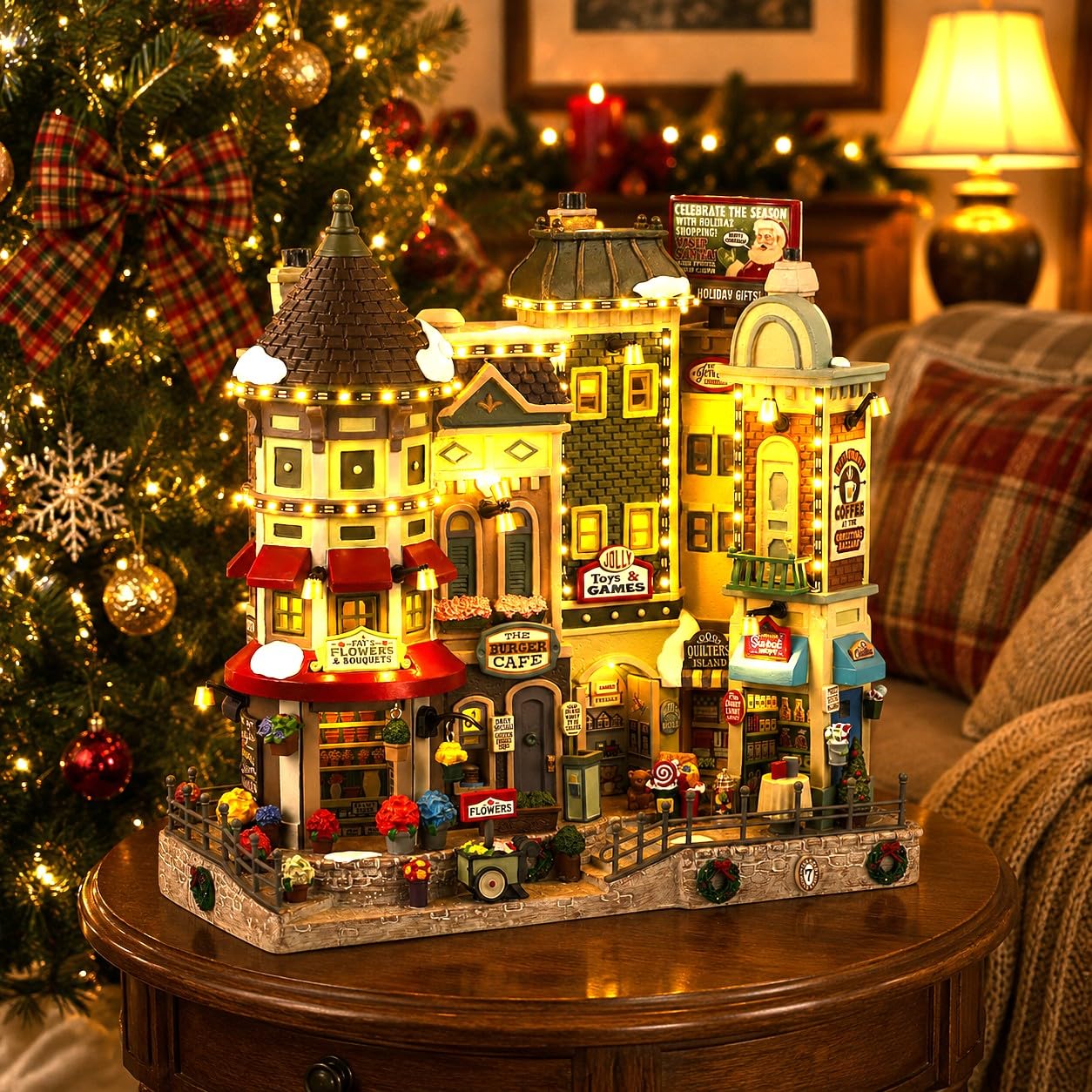 LEMAX Edificio illuminato led "Jingle Bell Bazaar" in resina H26 x 27 x 14 cm