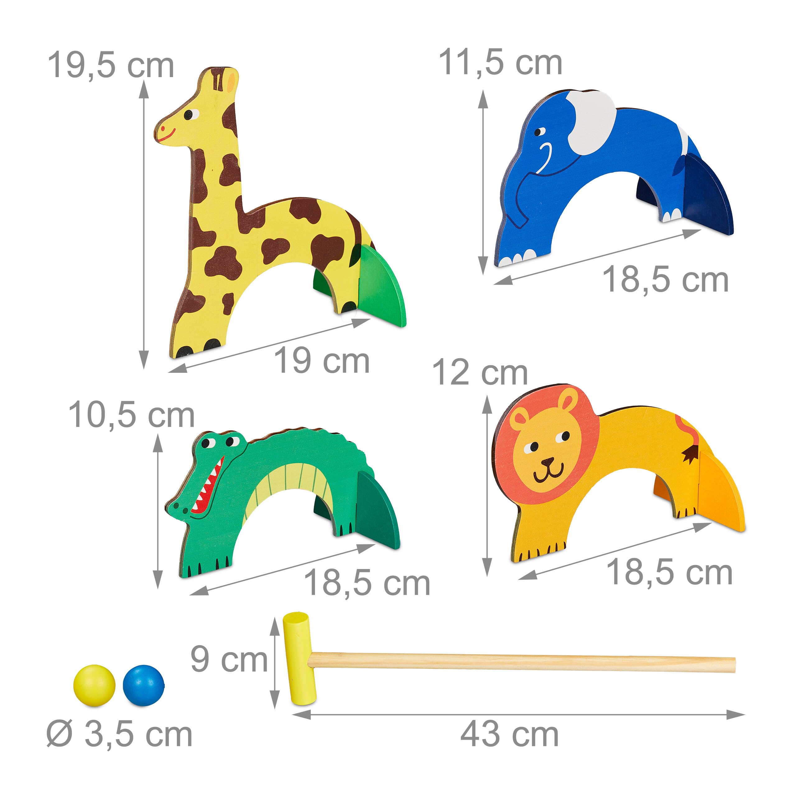 Relaxdays croquet spel kinderen, 2 spelers, set met hamers, poortjes & ballen, buitenspelletje, hout, meerkleurig Relaxdays croquet spel kinderen, 2 spelers, set met hamers, poortjes & ballen, buitenspelletje, hout, meerkleurig