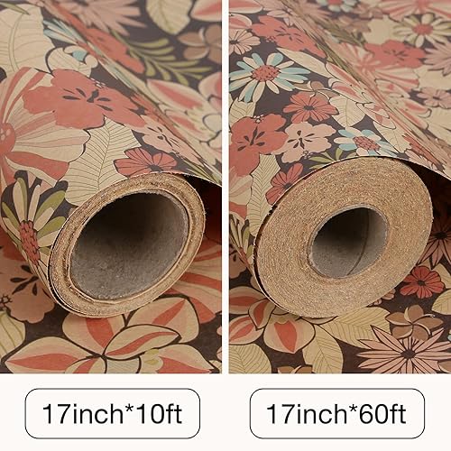 Miniatura 7 de Aimyoo Rollo de papel de regalo floral de kraft jumbo, papel de regalo para todas las ocasiones con flores para boda, despedida de soltera,