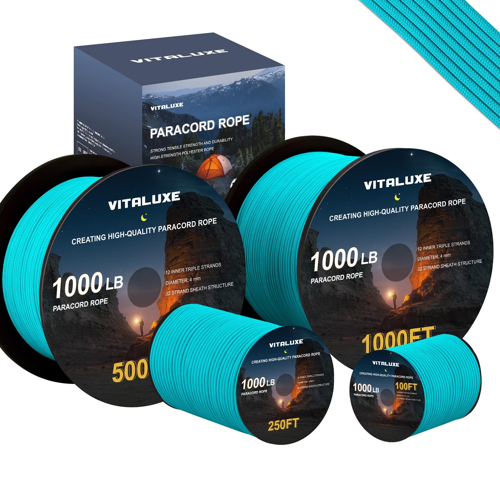 Paracord 1000 lb(453 chilogrammi), 4 mm, 30 m, 12 Fili, Corda per Paracadute, Tactical Parachute Cord Survival Gear per Campeggio, attività all'aperto, Ideale per Fai da Te, Tipo III