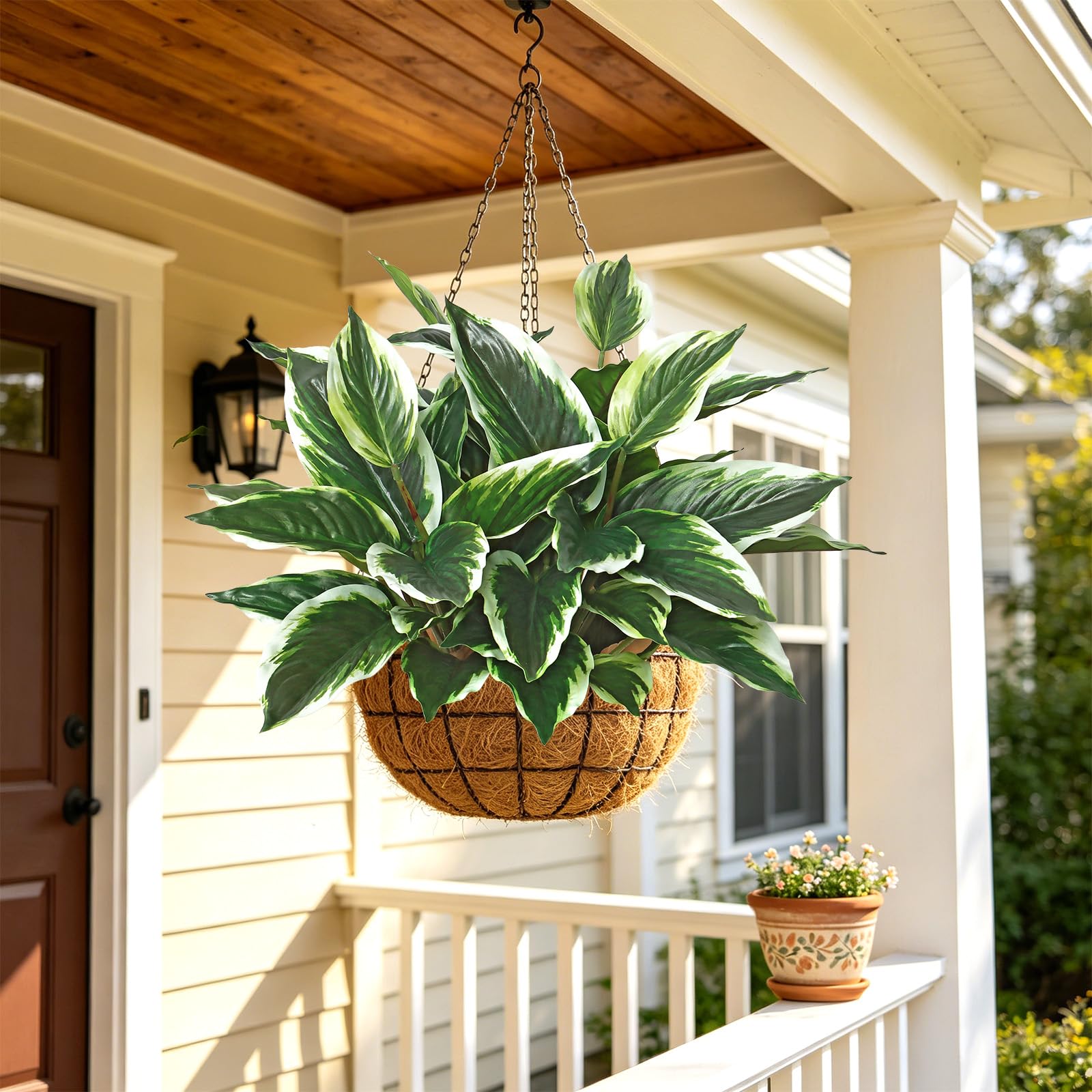 8 bastoni Piante verdi tropicali artificiali, 40 cm, per esterni | resistenti ai raggi UV, steli di foglie verdi artificiali per veranda, balcone, vaso da giardino, decorazione per interni