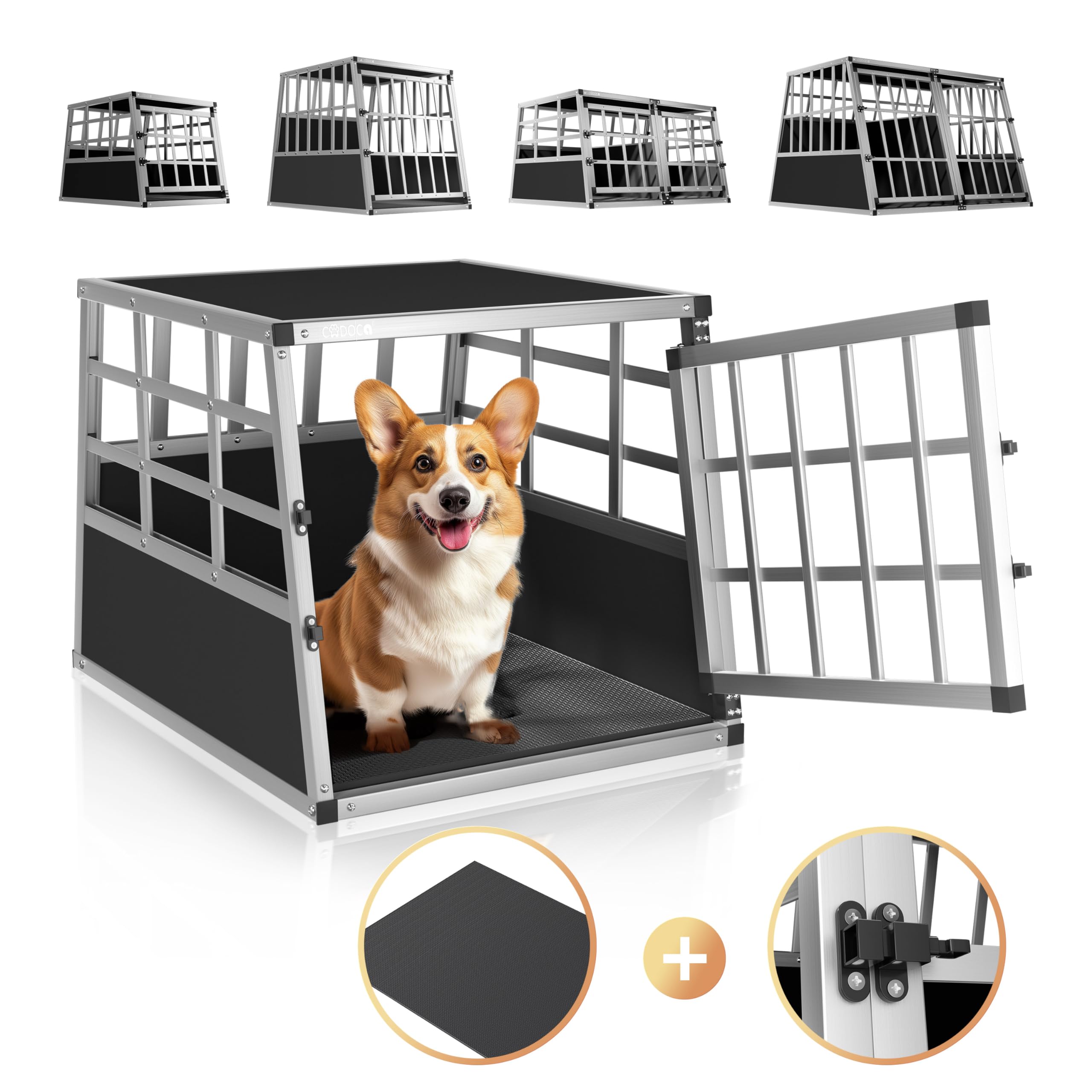 CADOCA® Hundetransportbox Aluminium Hundebox Kofferraum robust verschließbar trapezförmig M 54x70x51cm Reisebox Autobox Tiertransportbox