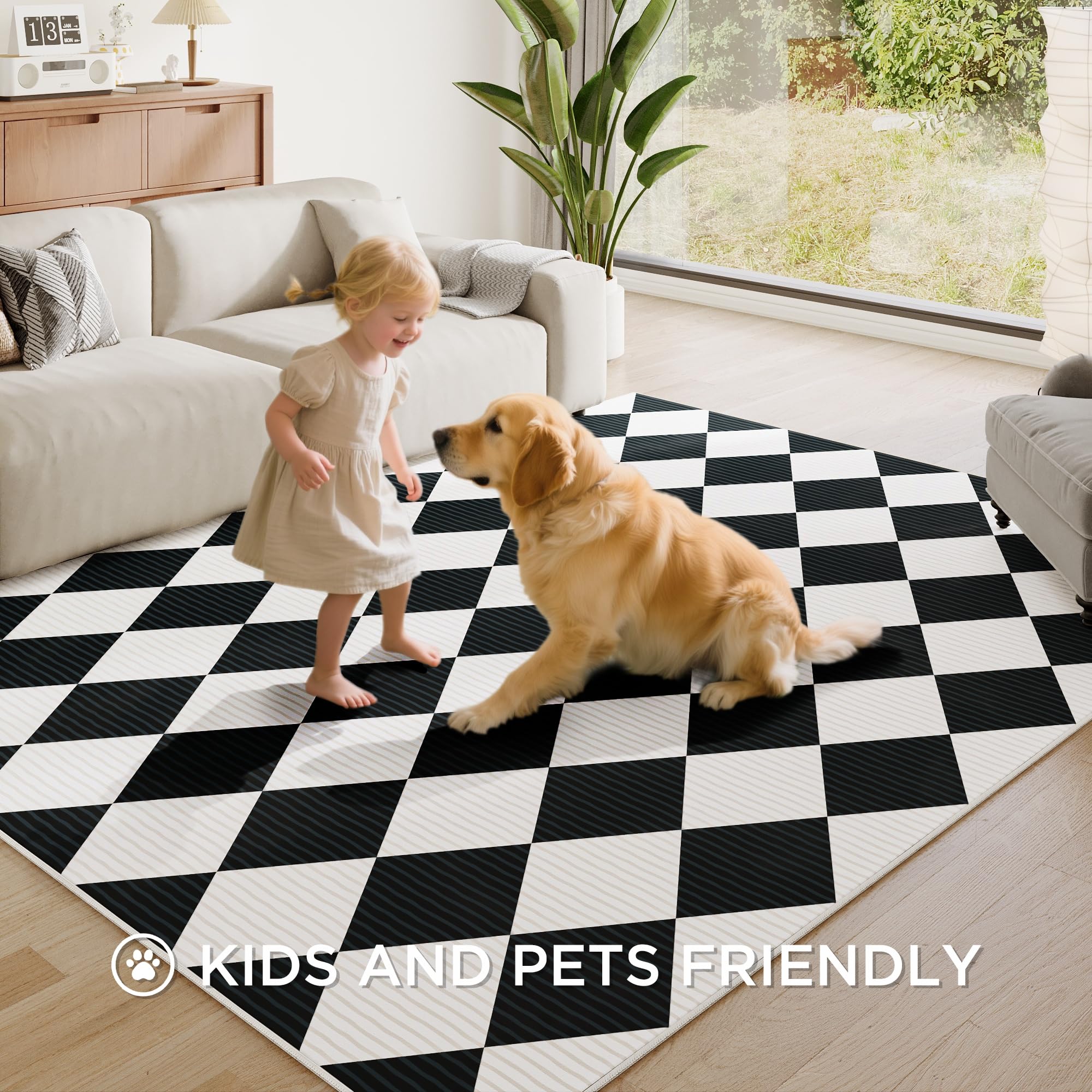 Amazon.com: ARKIIKI 6x9 Washable Checkered Rugs for Bedroom, Black
