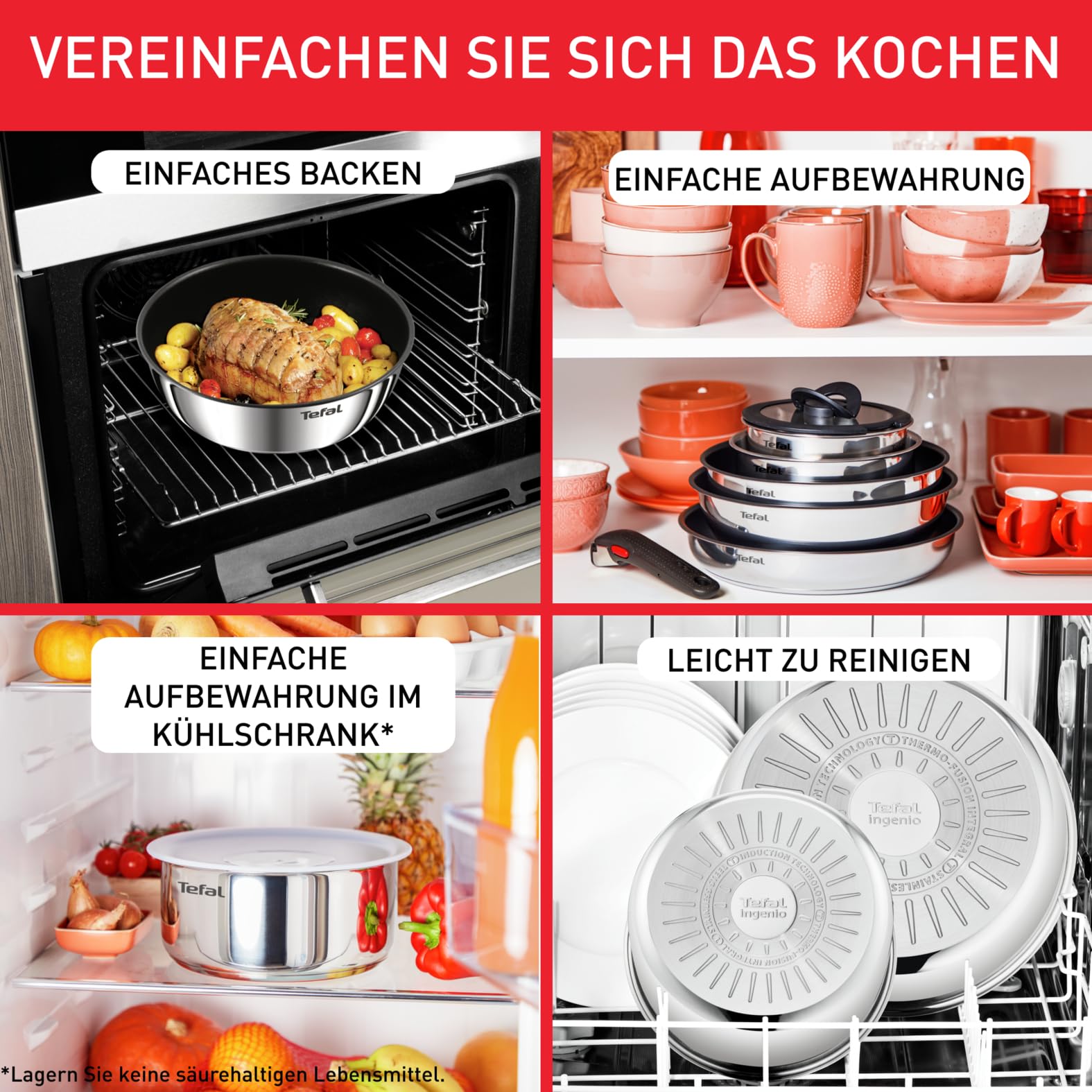 Tefal Ingenio Emotion 20-tlg. Topf und Pfannenset abnehmbarer Griff, mit Zubehör, stapelbar, platzsparend, Topfset Induktion Titanium 2X Antihaftversiegelung, einfache Handhabung und Reinigung, L897SK