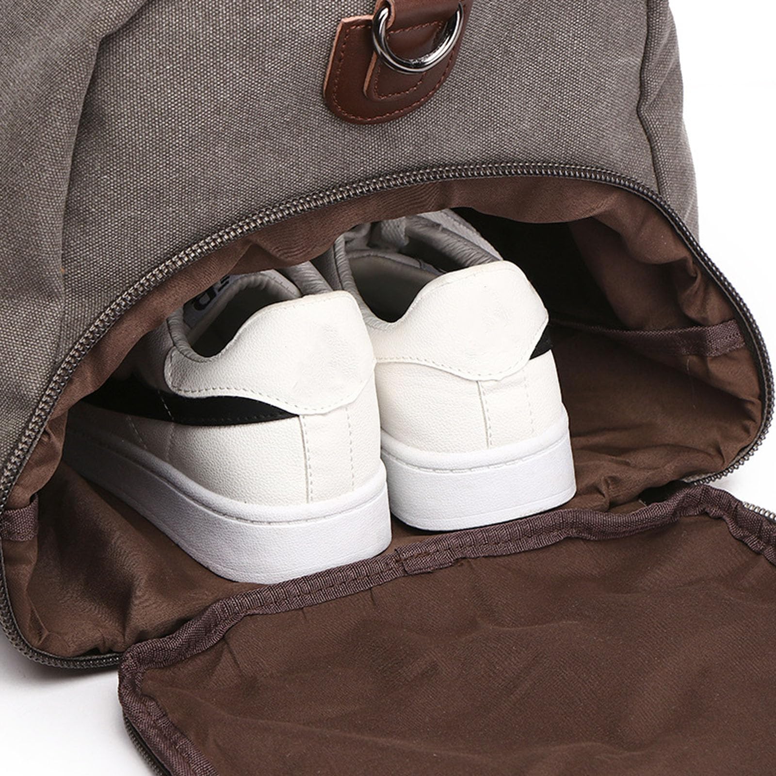 Sporttasche Reisetasche Groß 55L,Sporttasche mit Schuhfach Nassfach,Canvas Leder Duffle Bag Herren,Vintage Handgepäck Gym Bag (grau)