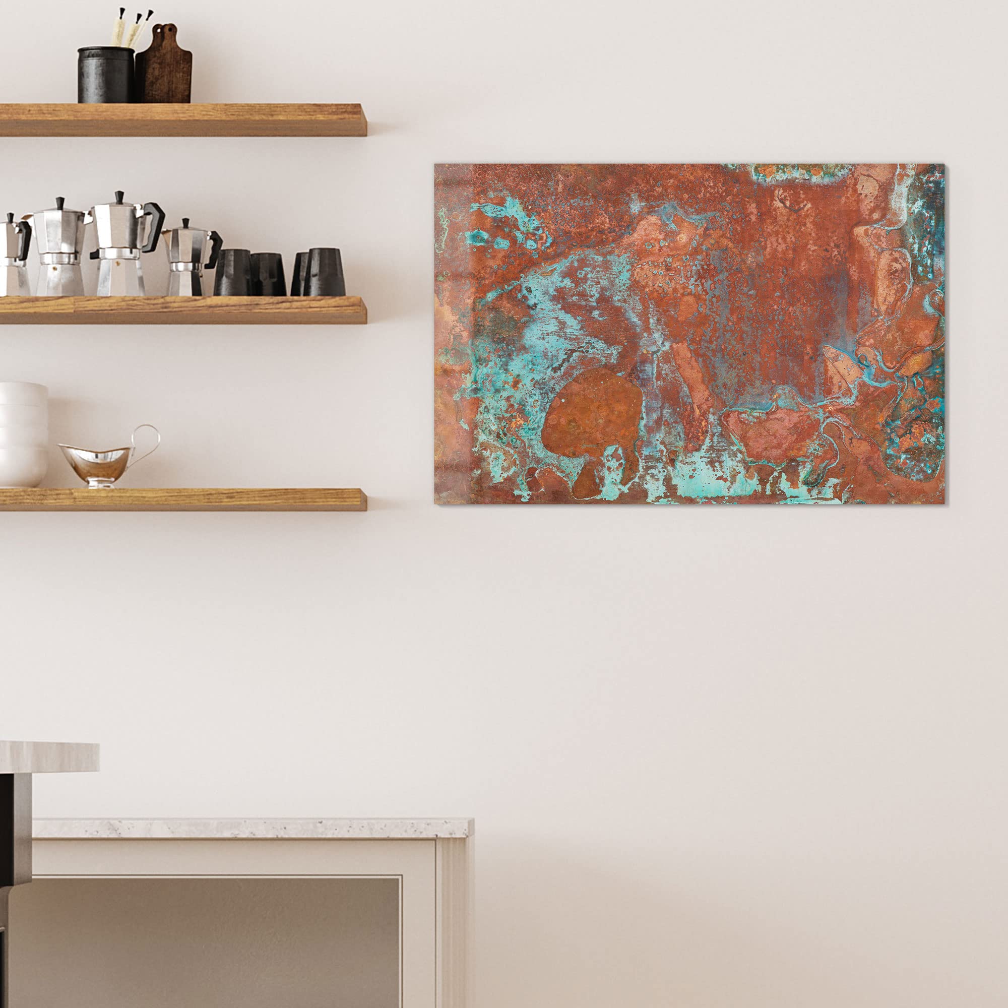 DEQORI Glas-Magnettafel | 90x60 cm groß | Motiv Rostige Kupferplatte | Memo-Board aus Glas | Magnetboard inkl. Magnete, Stift & Tuch für Küche & Büro | Tafel magnetisch & beschreibbar