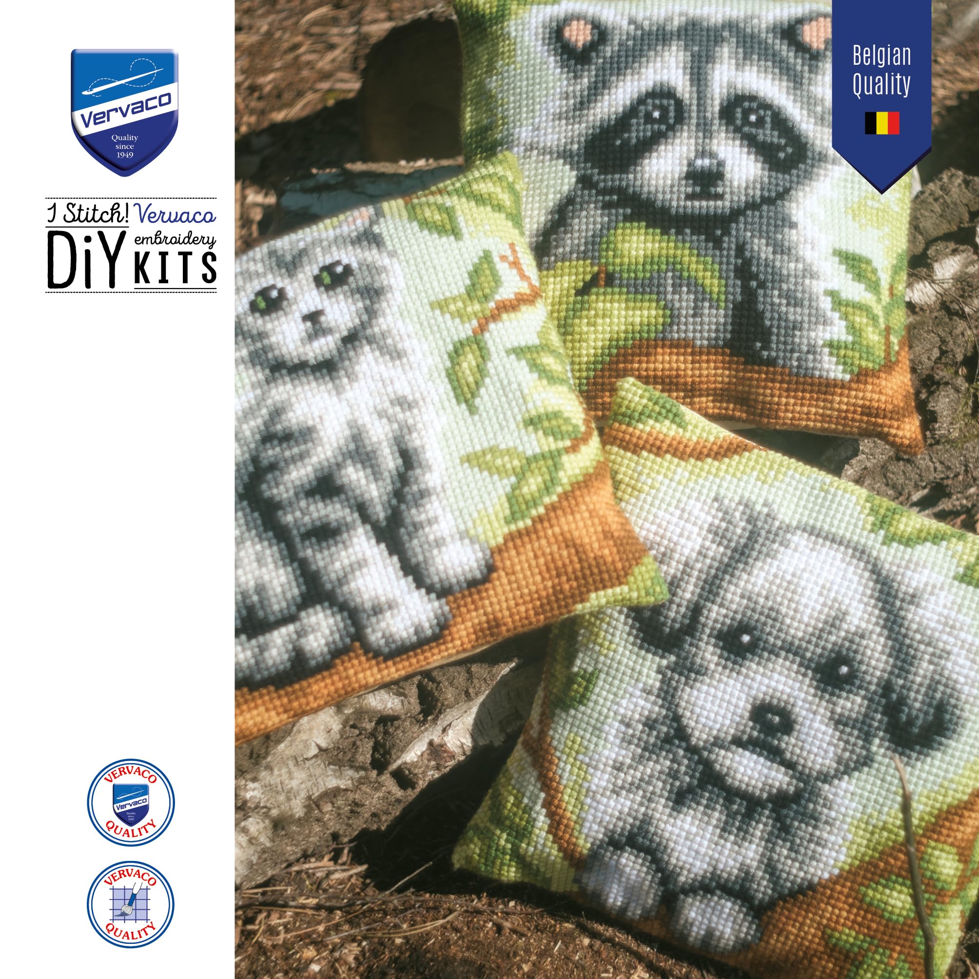 VERVACO Zestaw do Haftu Krzyżykowego Poduszka KOTEK Kanwa z Nadrukiem 40 x 40 cm Gruba Włóczka Akrylowa Zrób to Sam Dekoracja Domu DIY Cross Stitch Kit