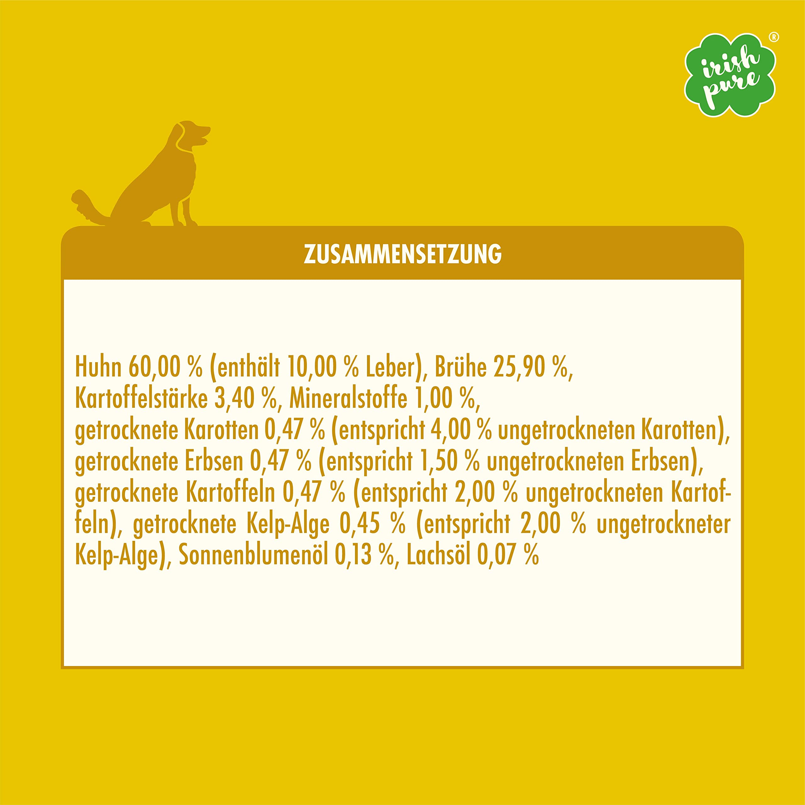 Irish Pure Premium Nassfutter für Hunde | 12x 390g | irisches-Huhn | Vitamine | Getreidefrei | Sensitiv | mit Superfood Kelp-Alge | Nassfutter für alle Rassen