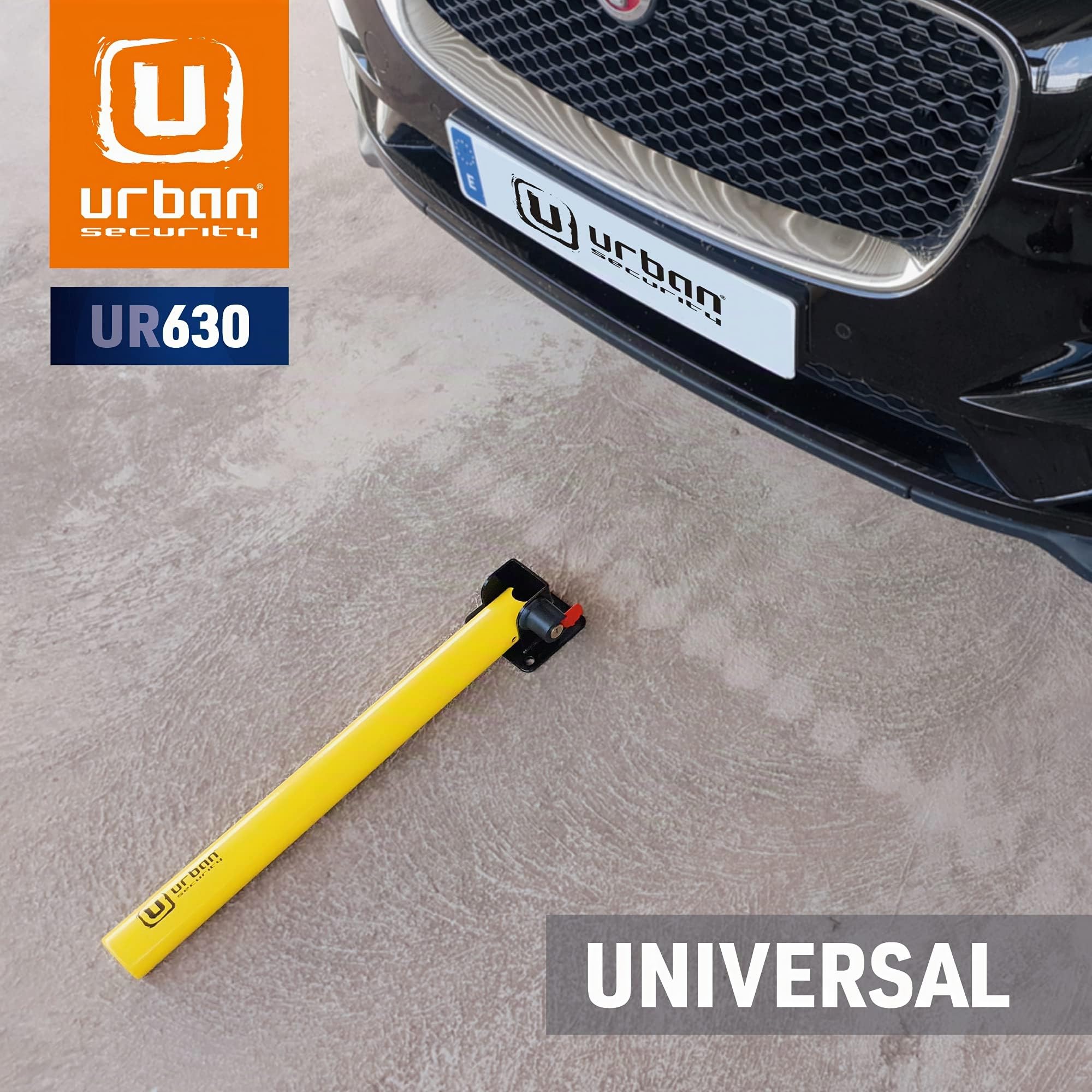 URBAN UR630 Cepo para Plaza de Garaje Abatible 62cm, Poste Barrera Parking Amarillo Alta Visibilidad, Cerradura Seguridad Mejorada, Bolardo Bloqueo Plaza Parking para Plaza Privada