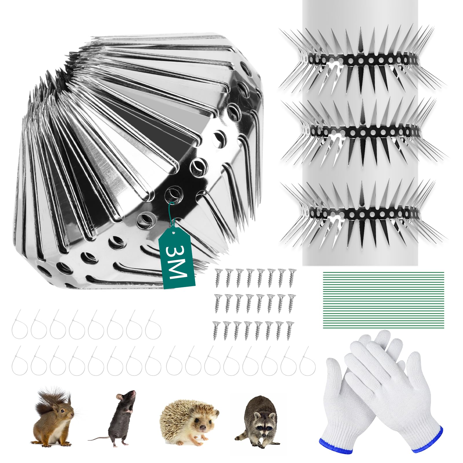 Marderschutz Fallrohr Edelstahl 300 cm,Marderabwehr Fallrohr Zubehör,Marderschutz,Waschbär Abwehr,Stacheldraht, Rattenabwehr,Kann Geschnitten Werden,für Haus,Dachrinne,Daum