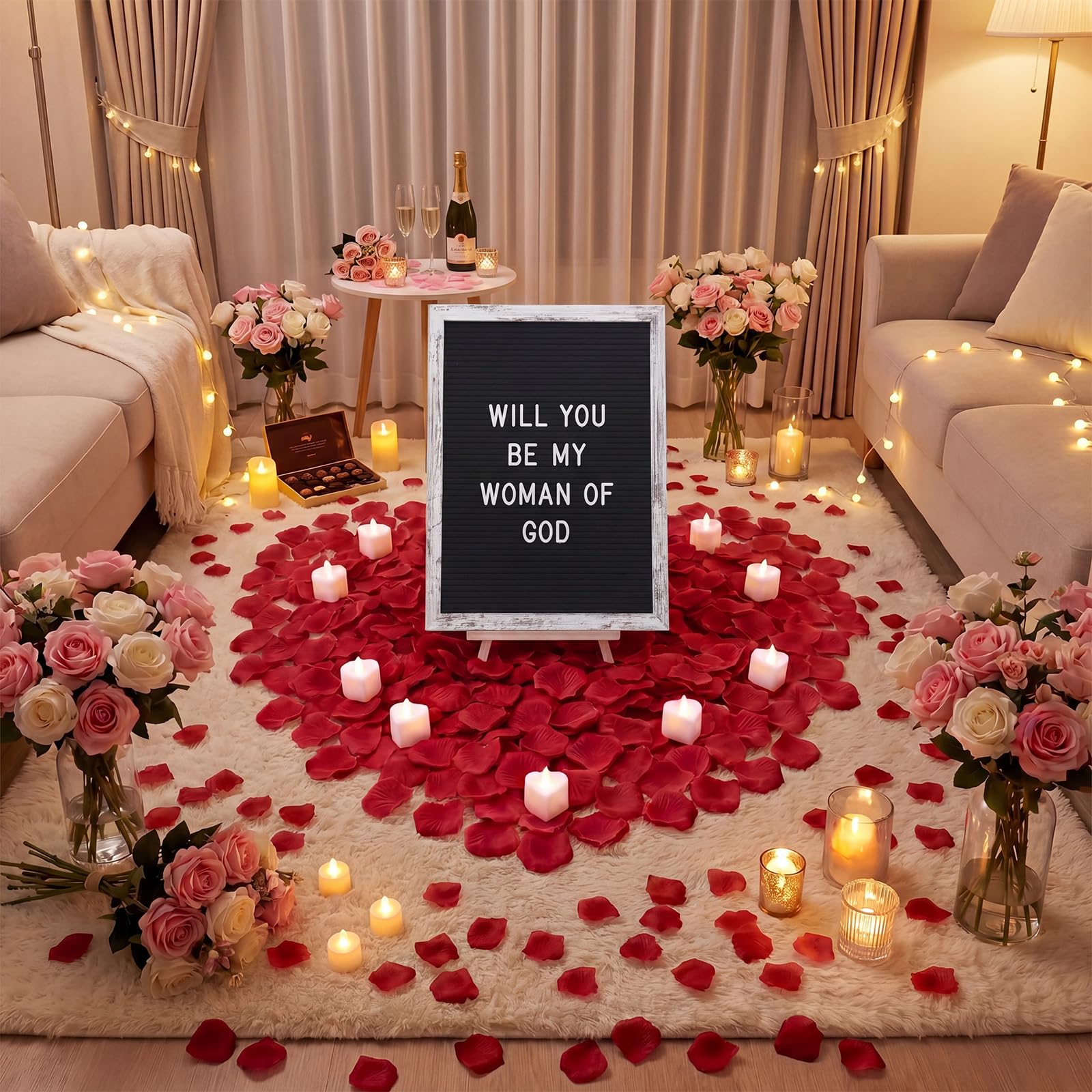 Ceenna Letrero romántico con velas LED y pétalos de rosa artificiales, para el día de San Valentín, letrero de madera con luces para el día de San Valentín, aniversario, fiesta (negro)