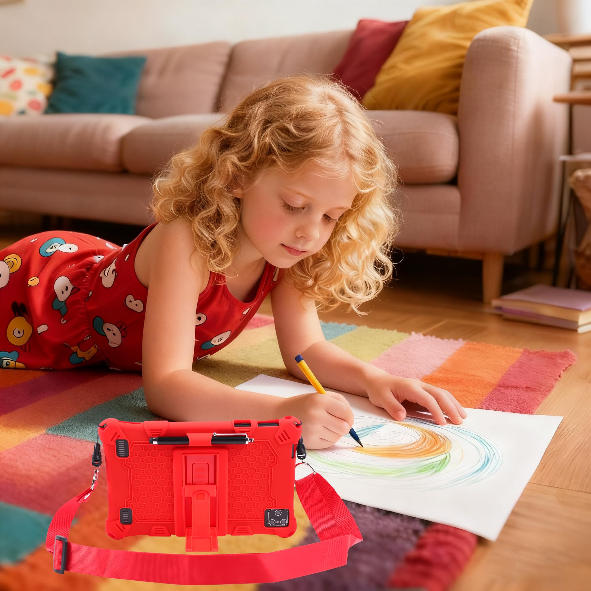 Tablet Bambino, 8 pollici, Android, 6+10 RAM, 128 GB ROM (scheda TF 256 GB), certificato Google, software per bambini preinstallato, Wi-FI, custodia antiurto, regalo per bambini (rosso)